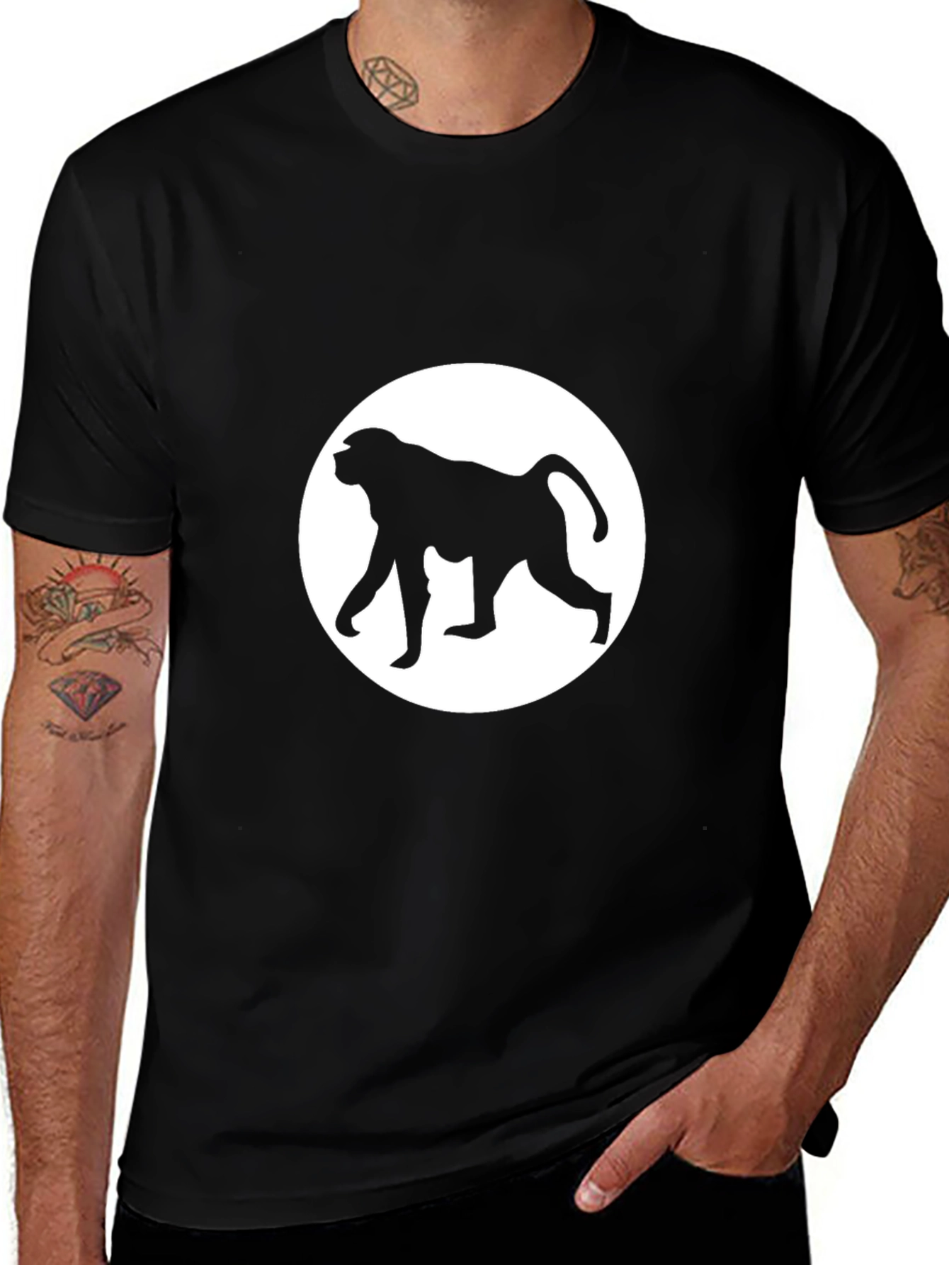 Baboon Silhouette Tee - Black Cotton Crew Neck