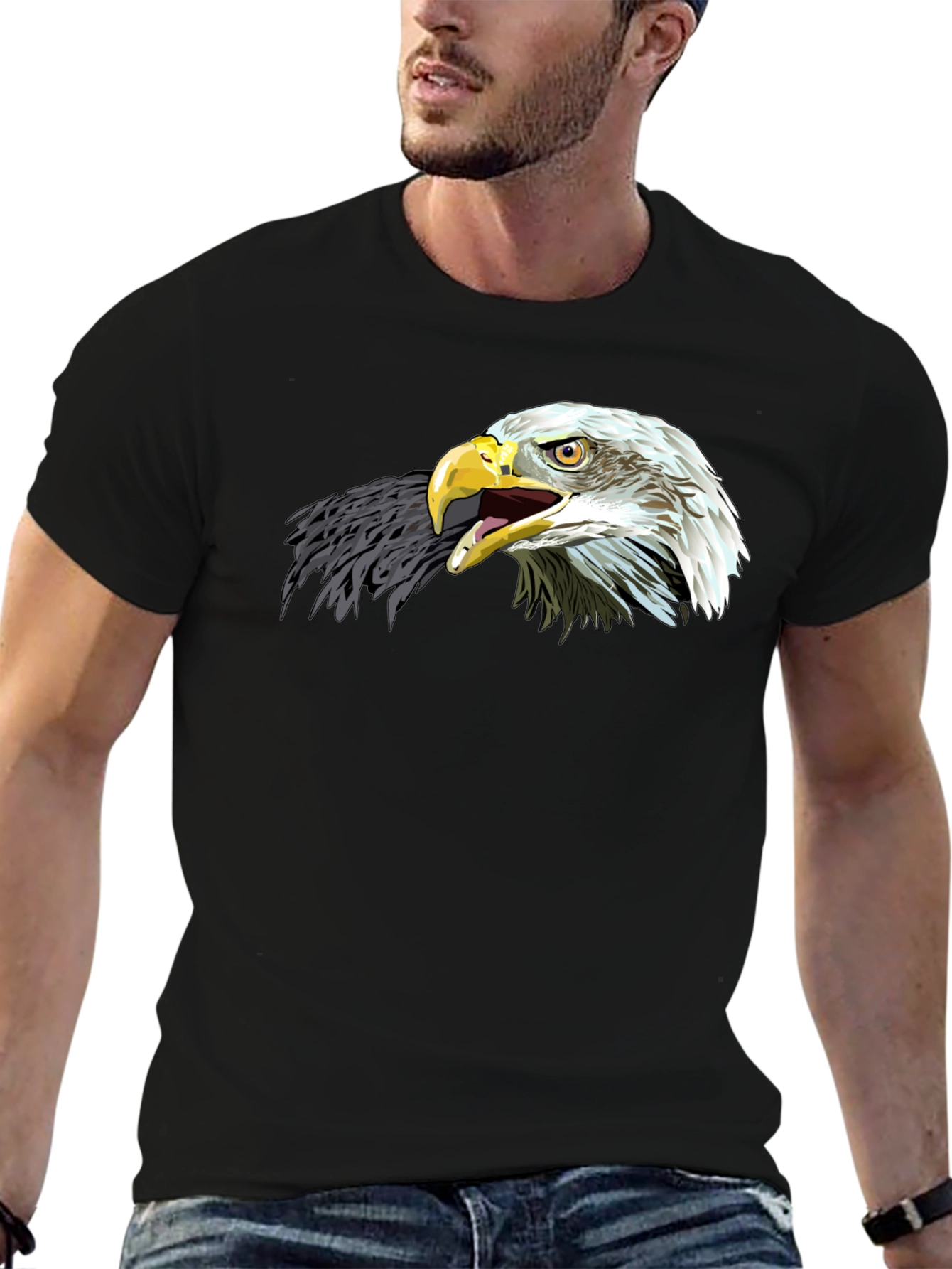 Bold Eagle Graphic T-Shirt - Black Cotton Tee