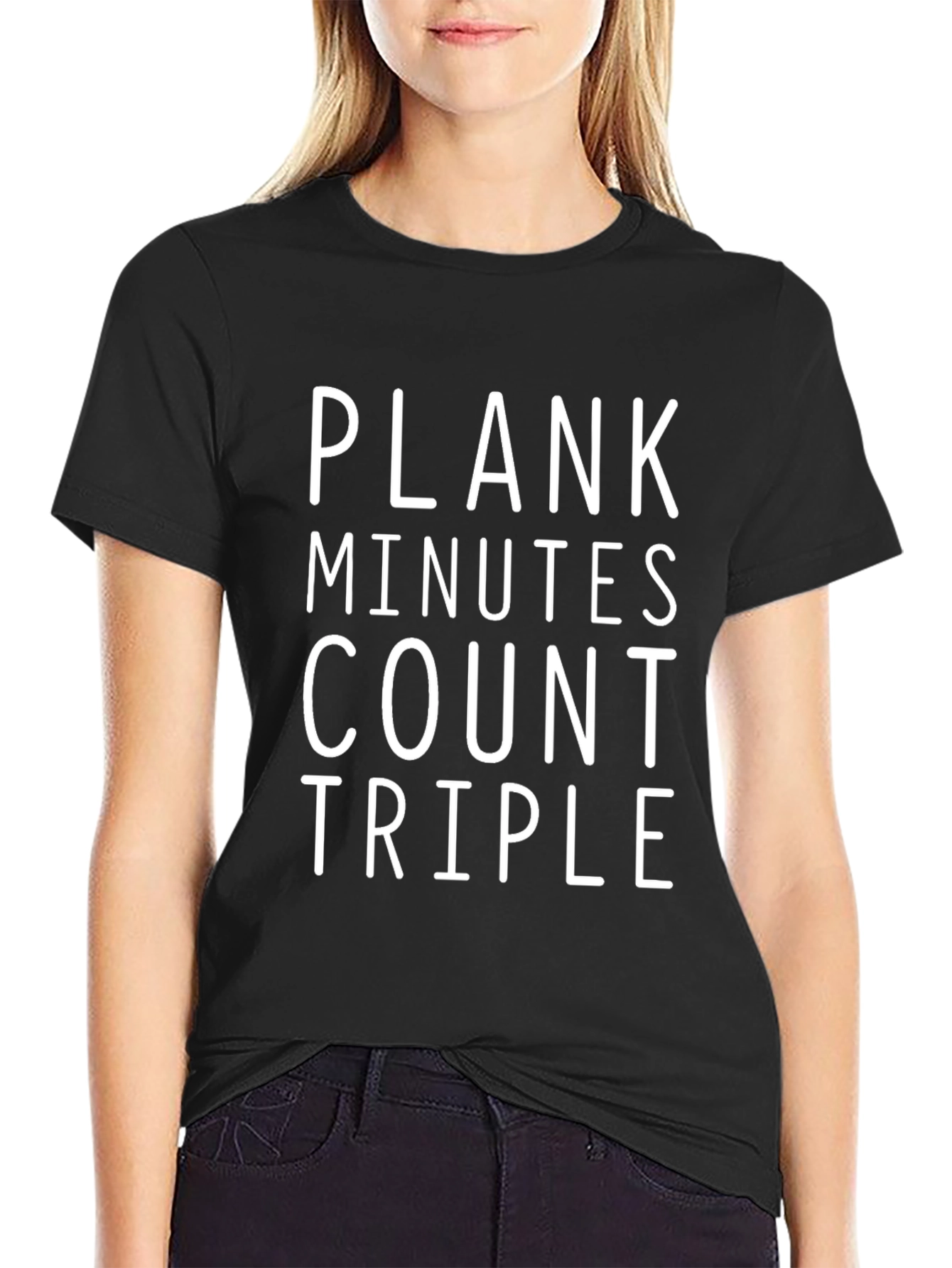 Plank Minutes Count Triple - Black T-Shirt