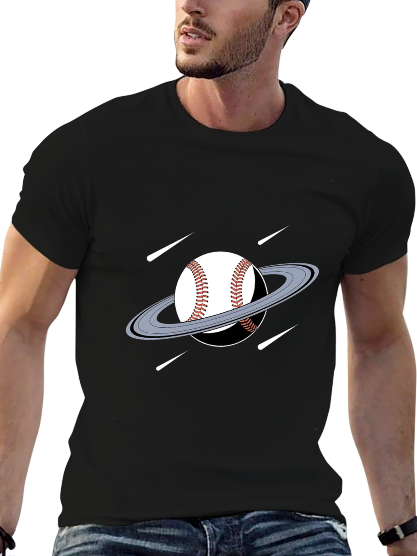 Baseball Planet Black T-Shirt Novelty Graphic Tee