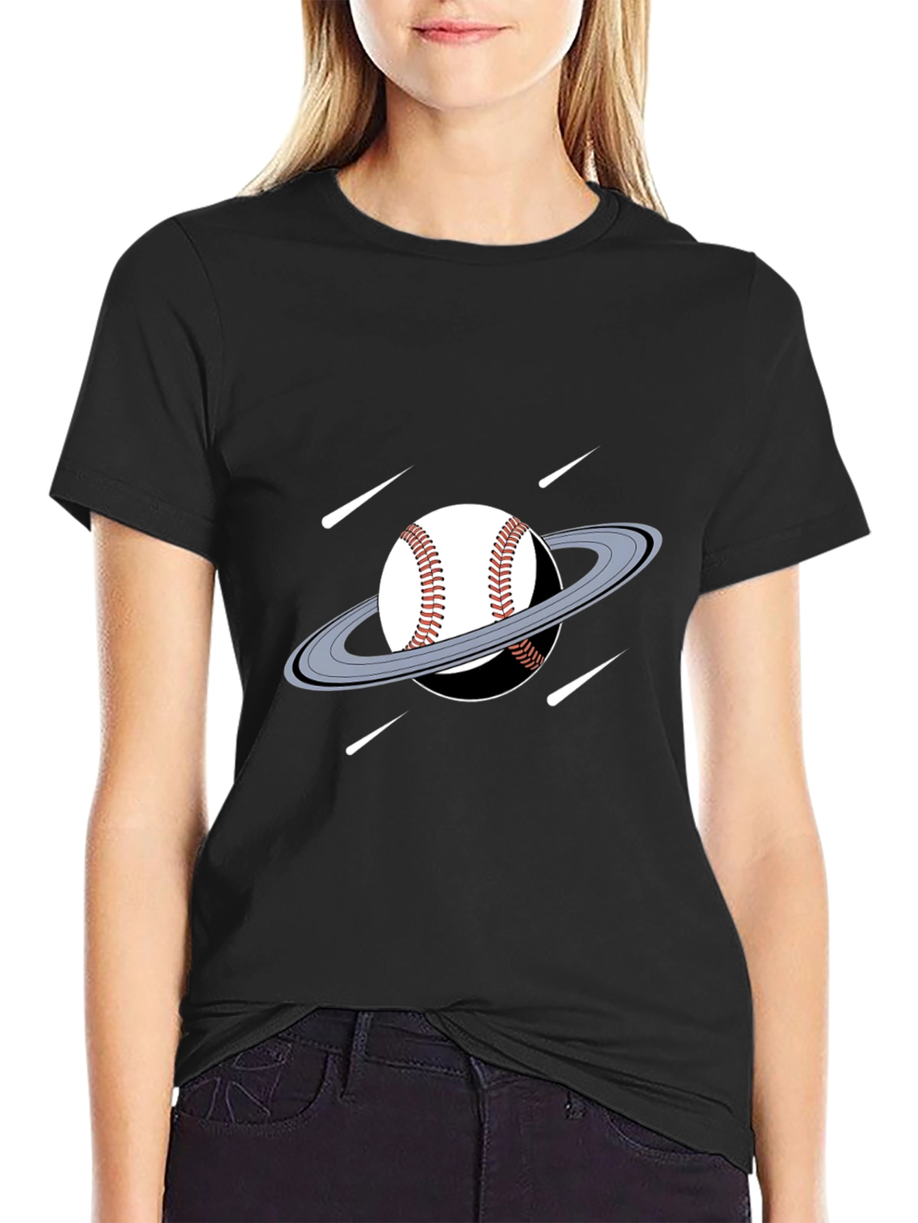Baseball Planet Black T-Shirt Novelty Graphic Tee