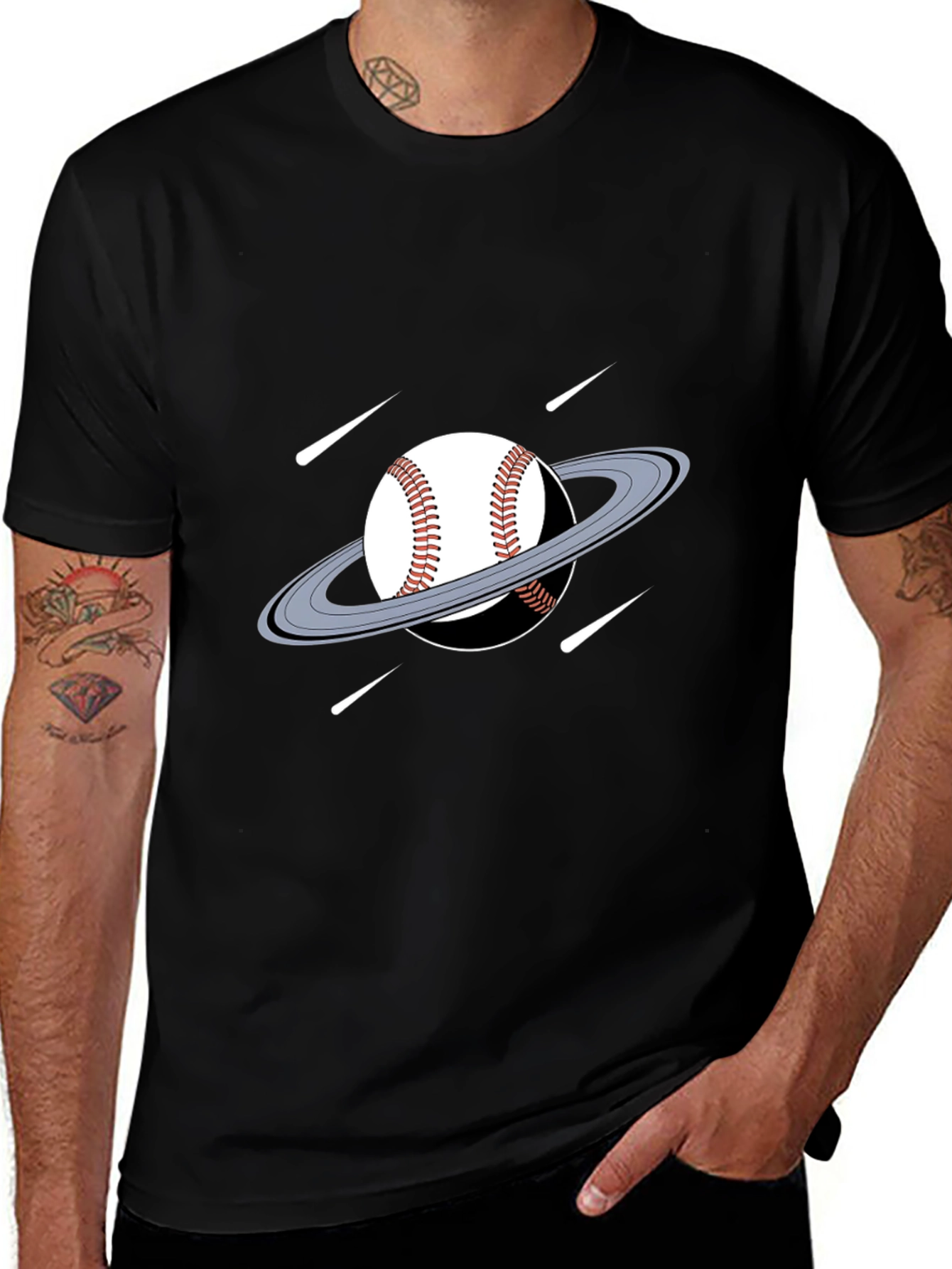 Baseball Planet Black T-Shirt Novelty Graphic Tee