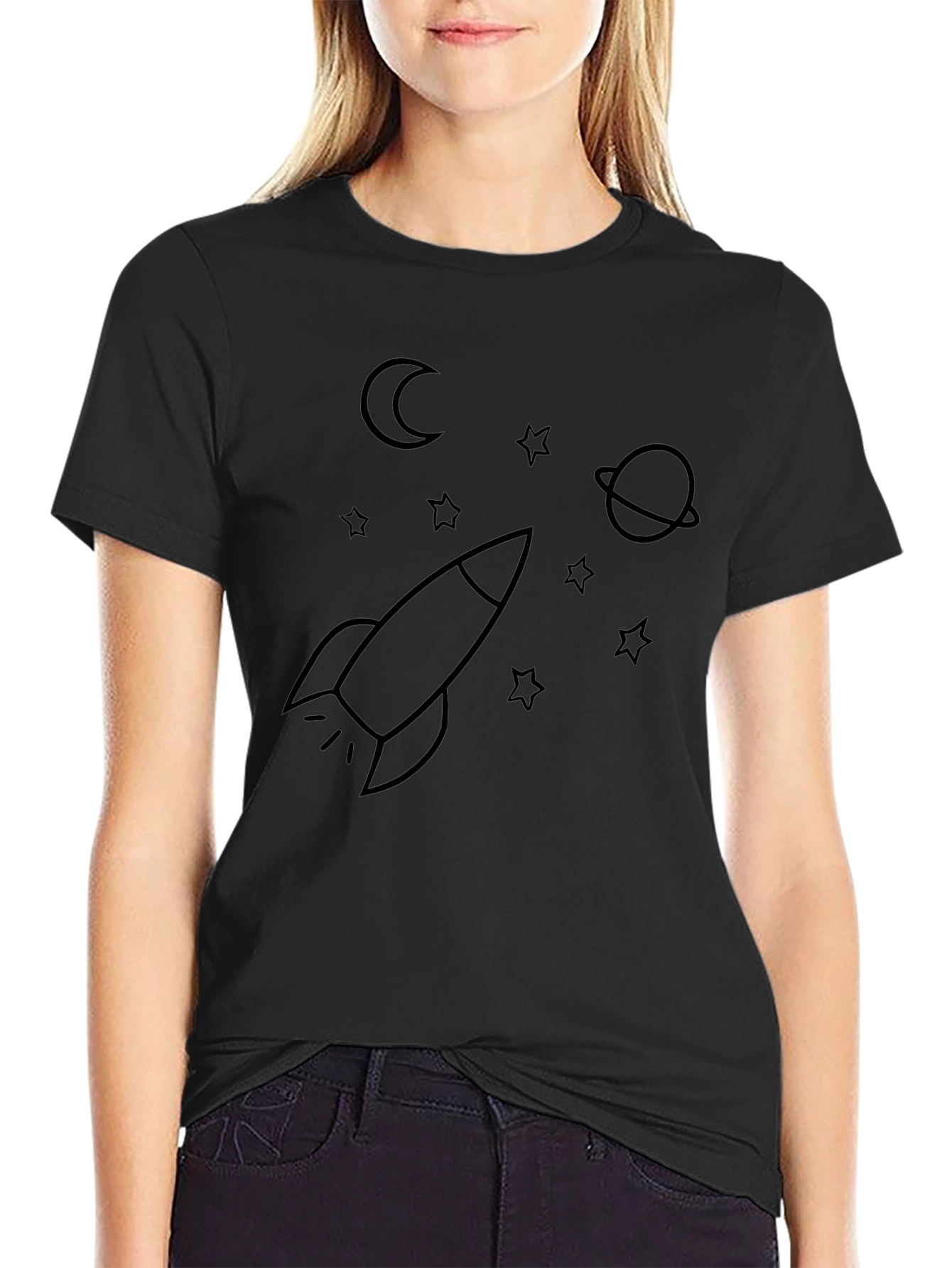 Space Rocket T-Shirt - Black Graphic Tee