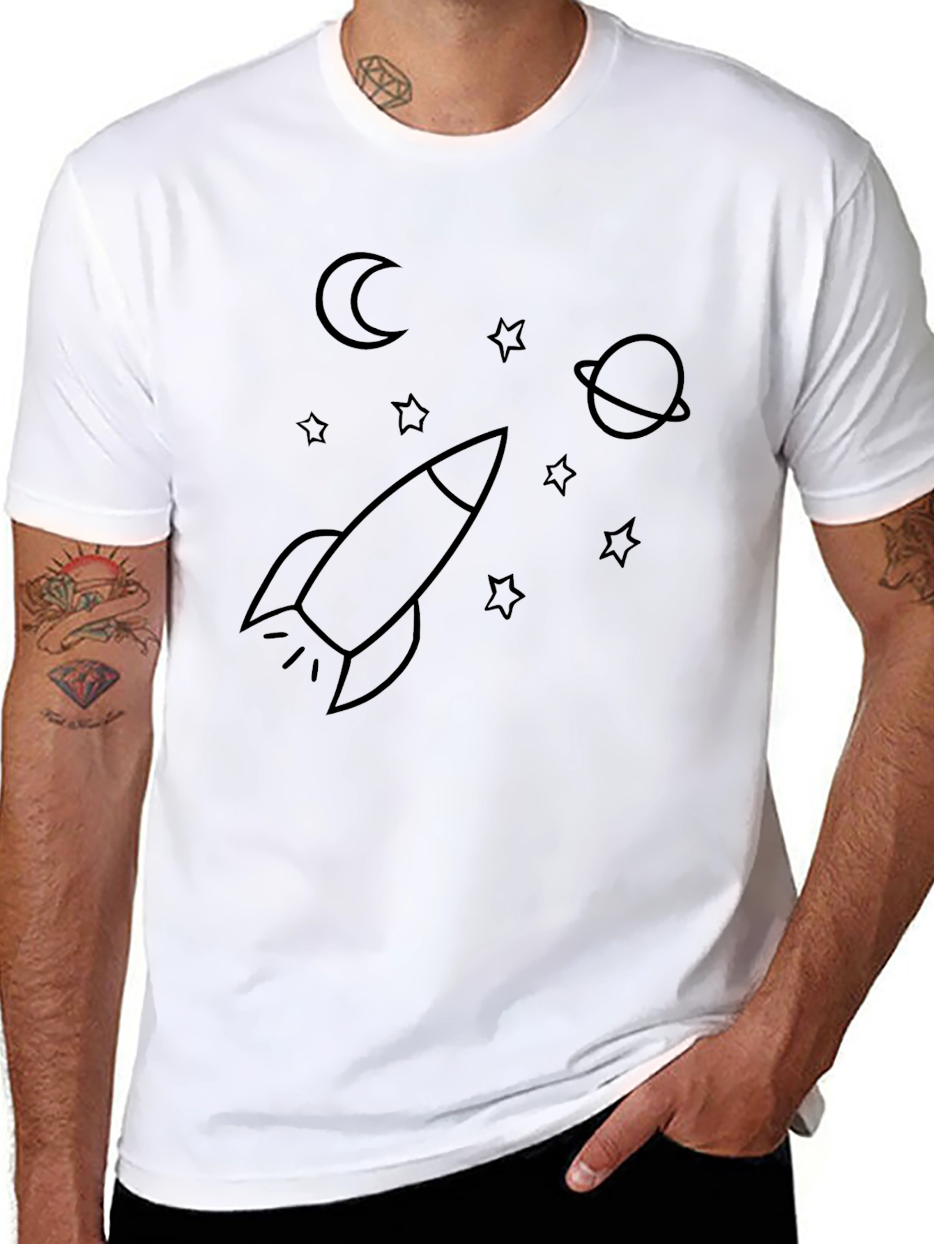 Space Rocket T-Shirt - Black Graphic Tee