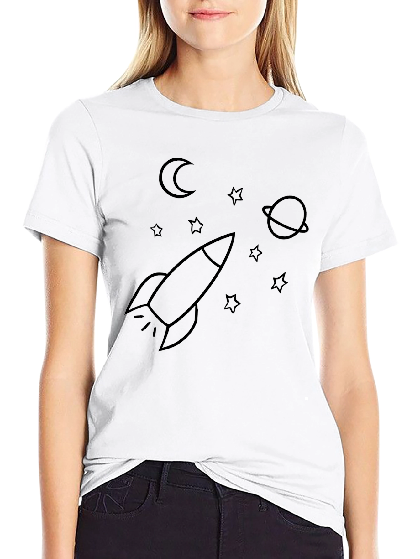 Space Rocket T-Shirt - Black Graphic Tee