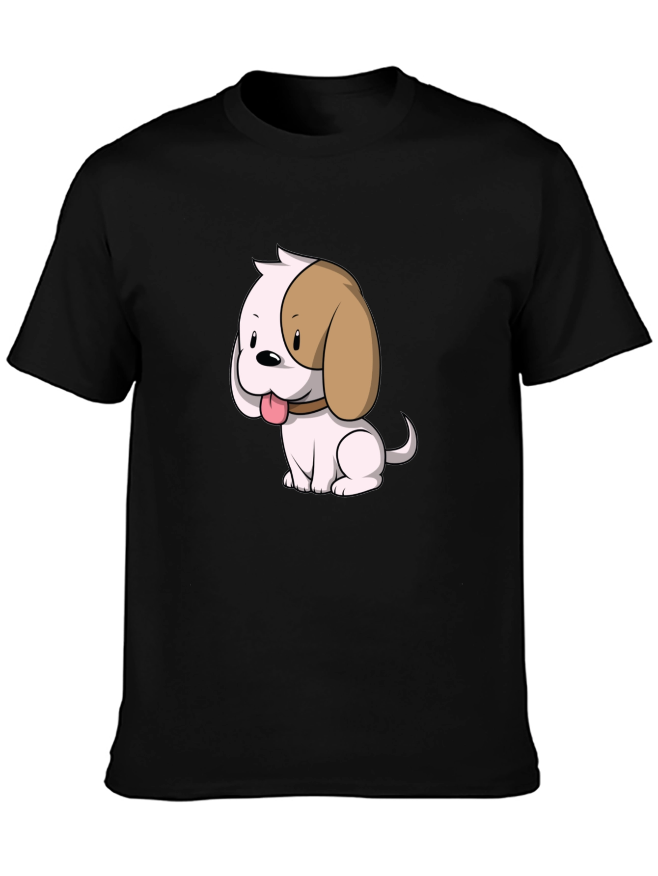 Cute Cartoon Puppy Dog Graphic T-Shirt - Black