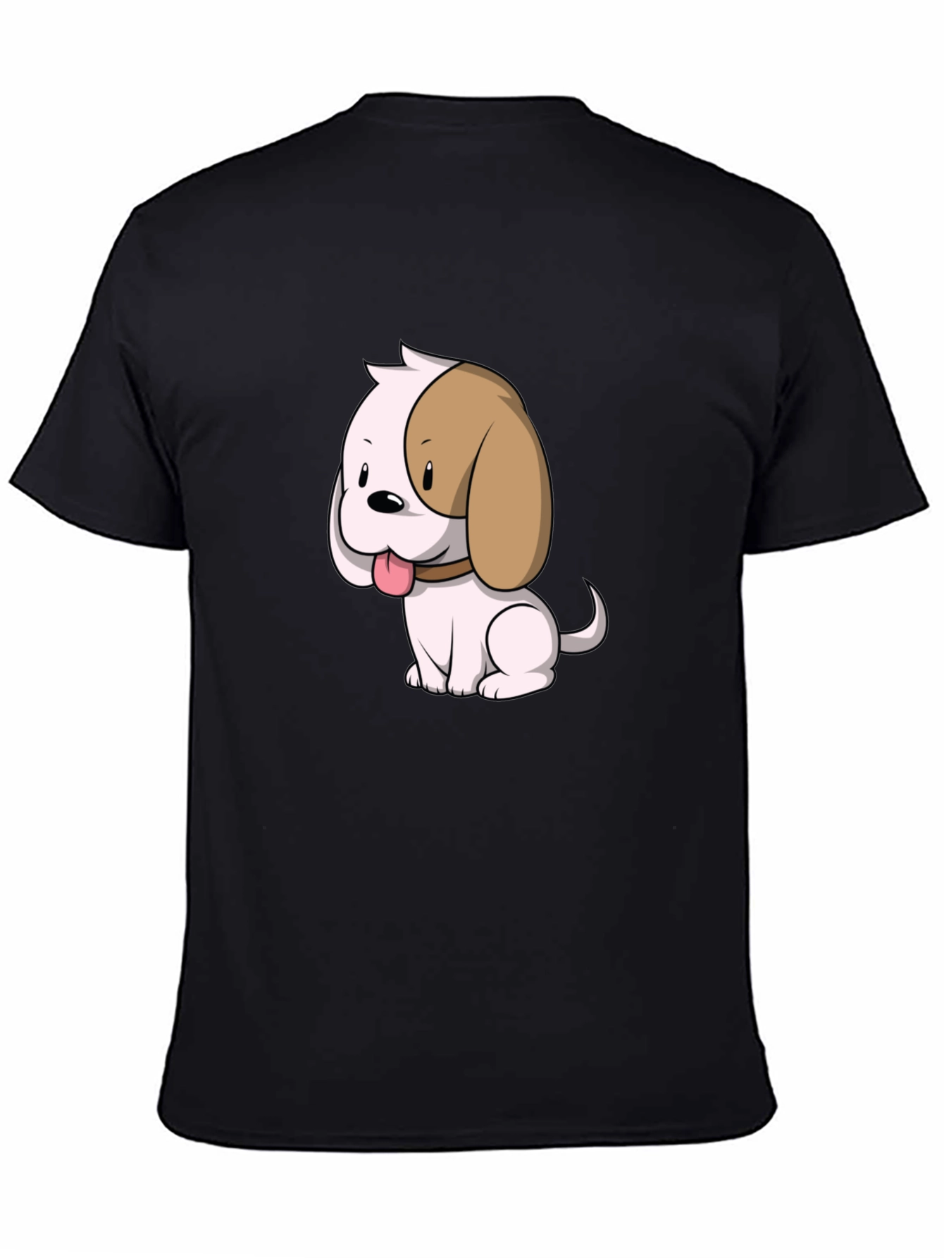 Cute Cartoon Puppy Dog Graphic T-Shirt - Black