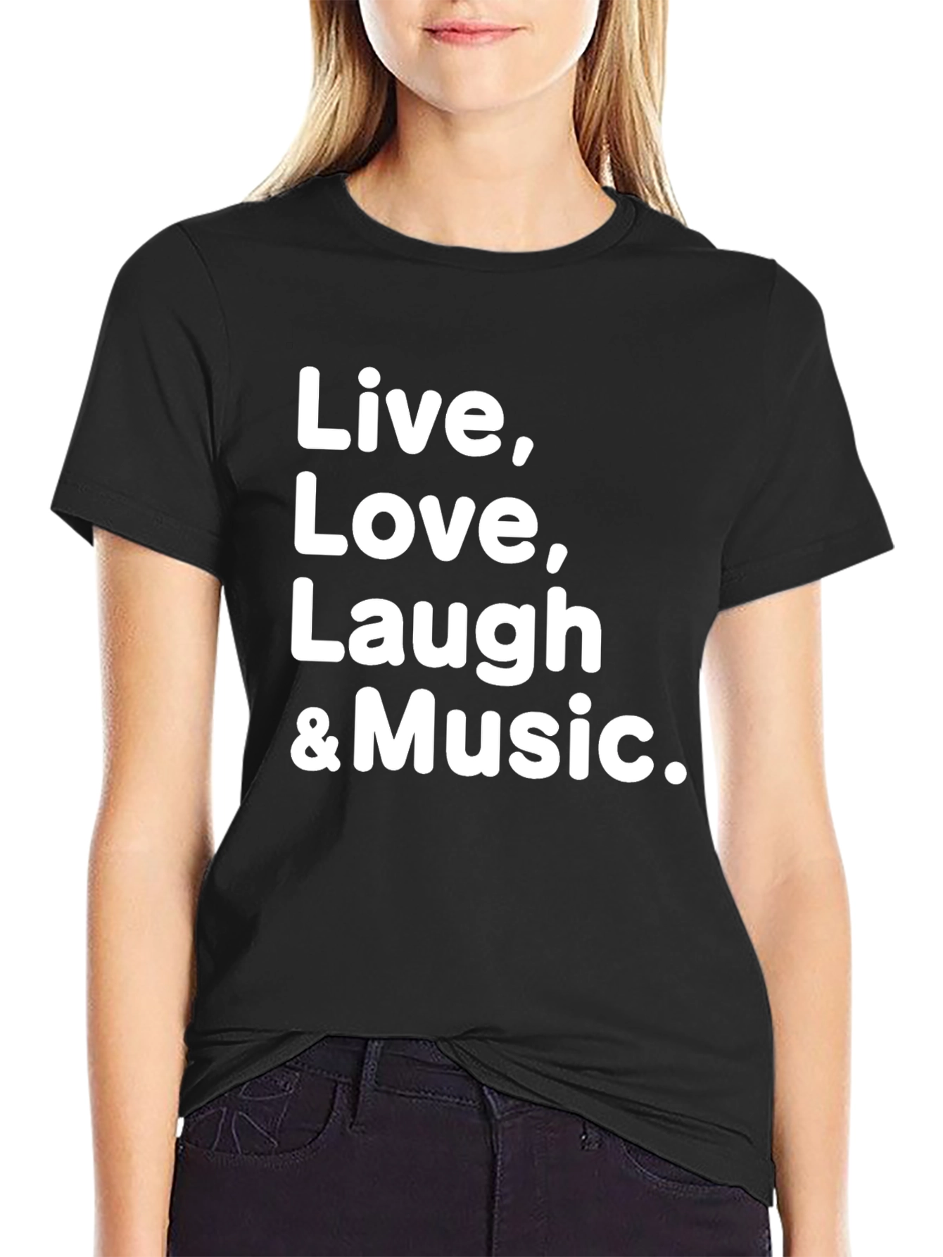 Live Love Laugh & Music Black T-Shirt