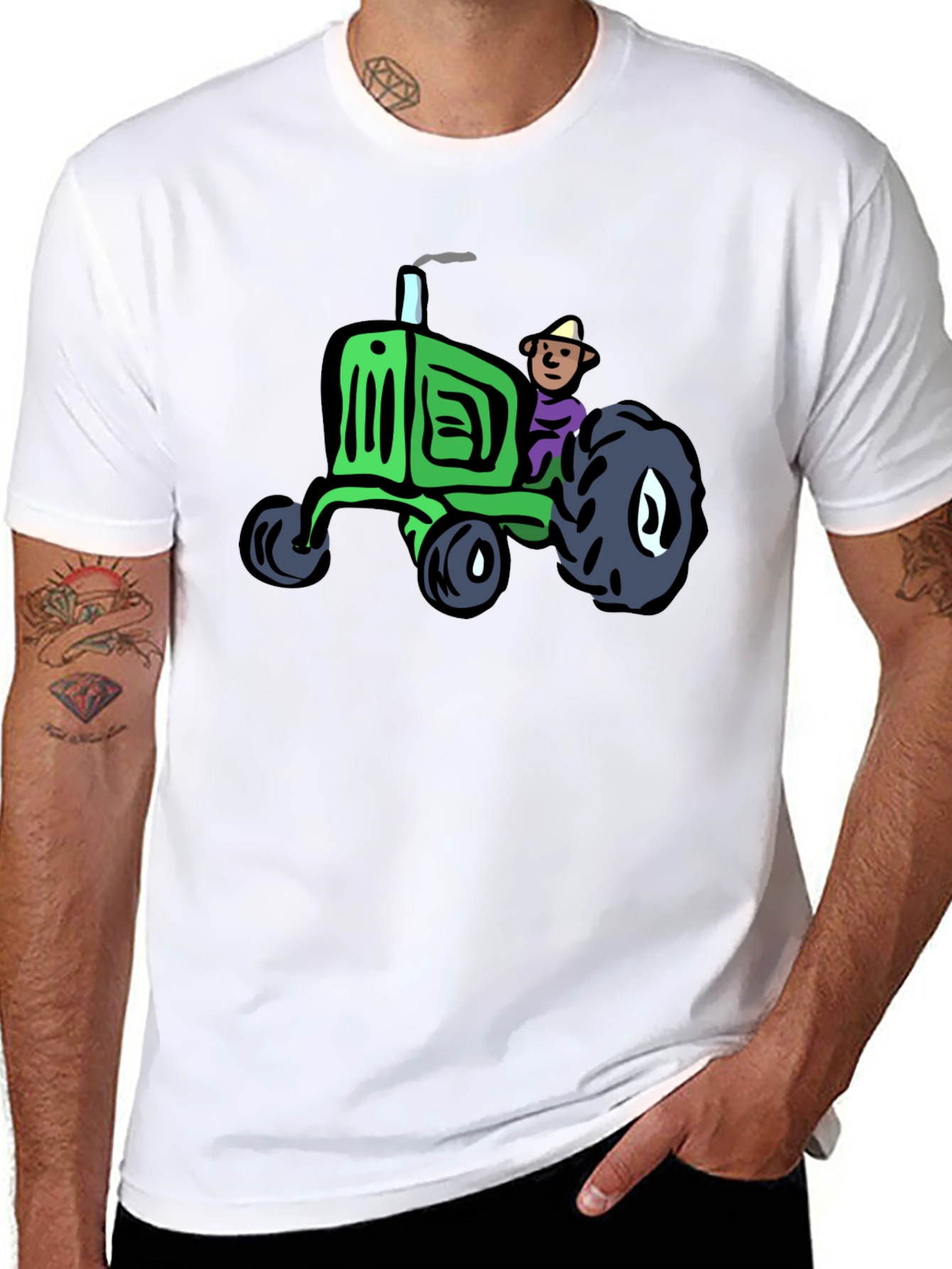 Cartoon Tractor Graphic Tee - Black