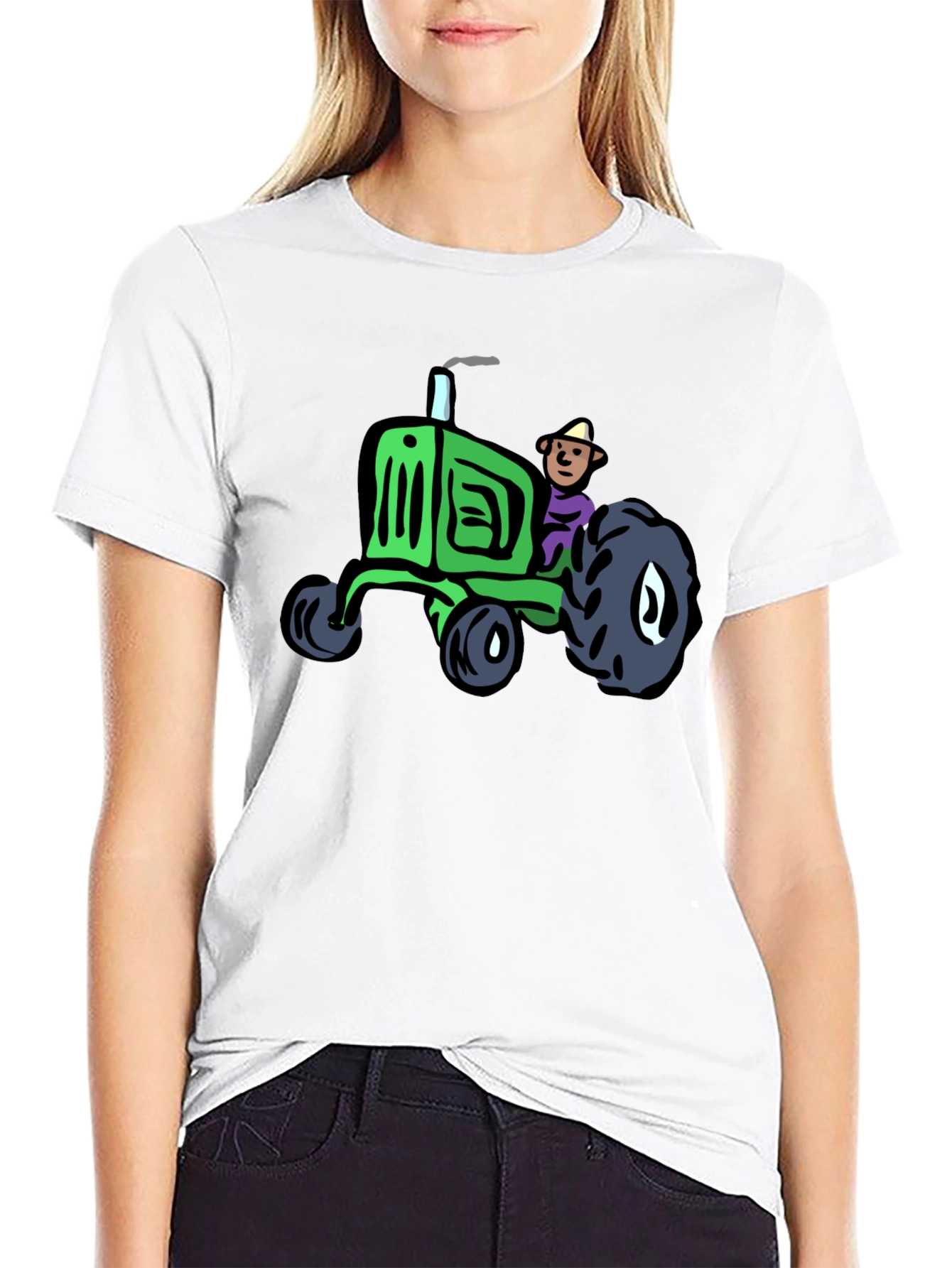 Cartoon Tractor Graphic Tee - Black