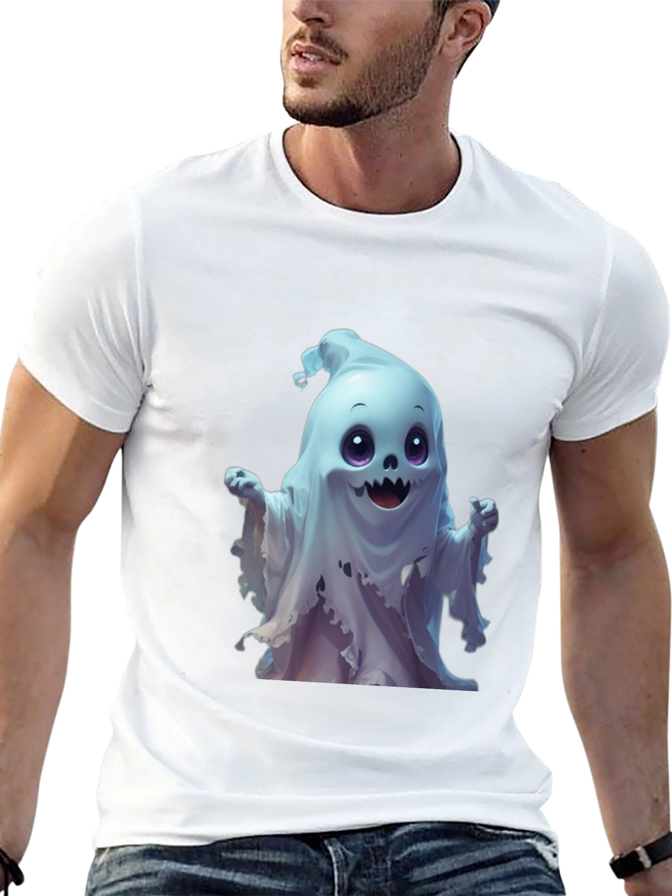 Spooky Cute Ghost Graphic Tee - Black