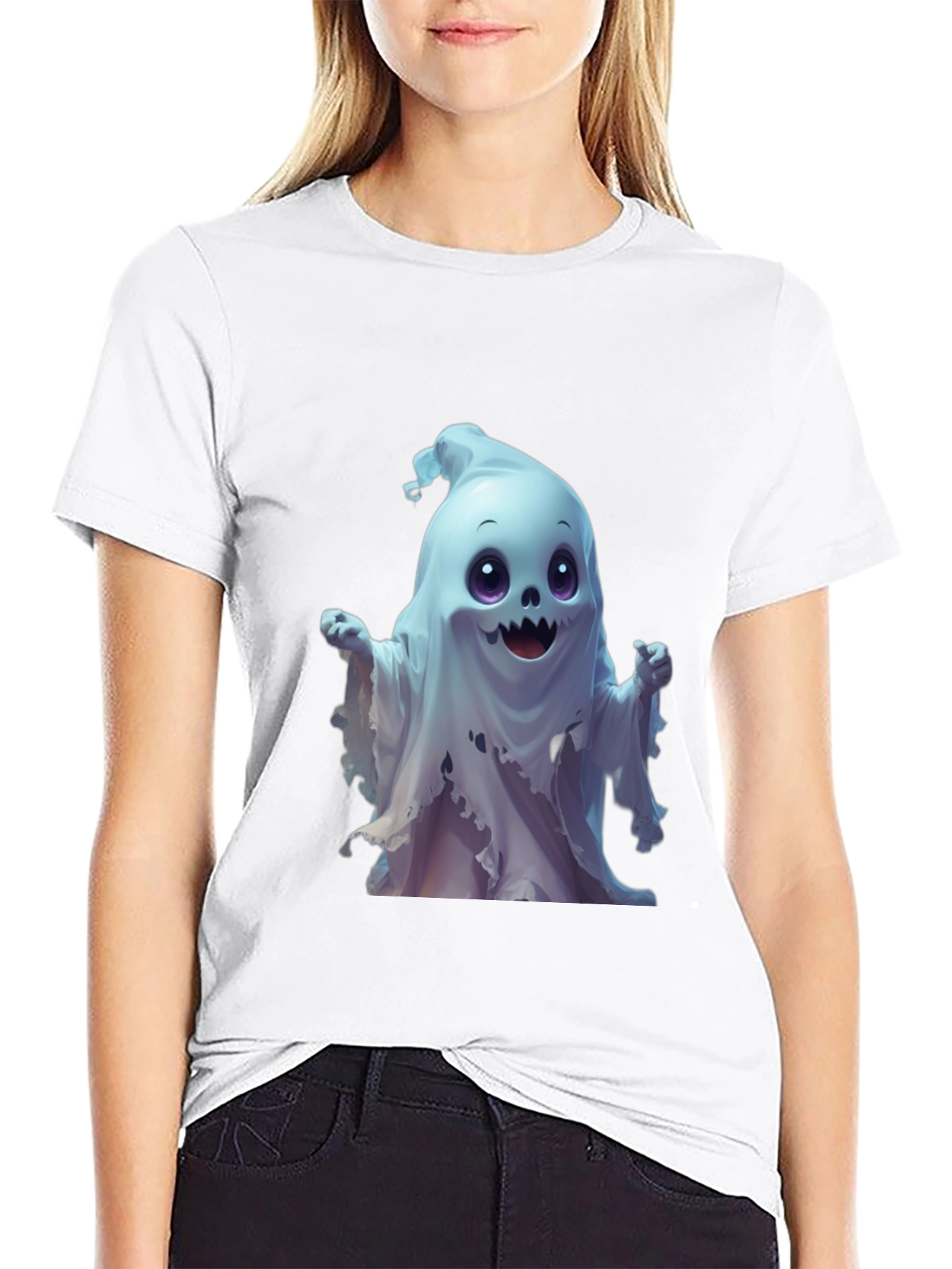 Spooky Cute Ghost Graphic Tee - Black