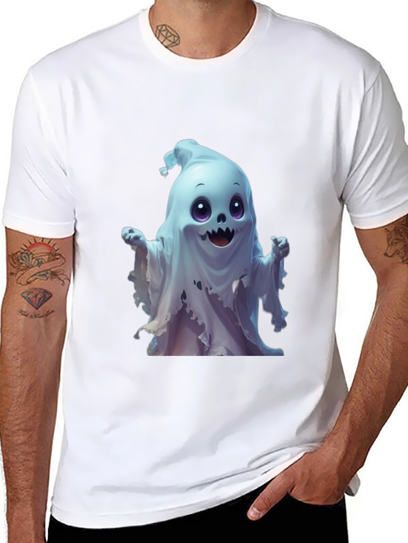 Spooky Cute Ghost Graphic Tee - Black