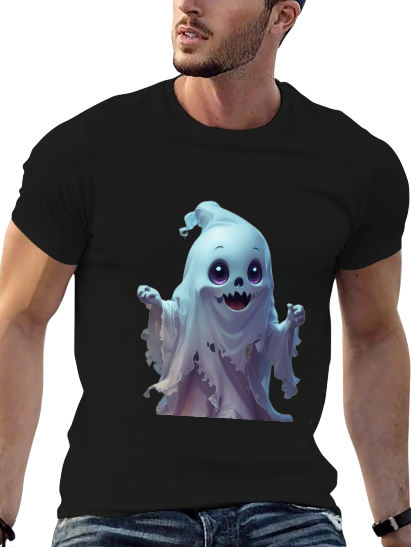 Spooky Cute Ghost Graphic Tee - Black