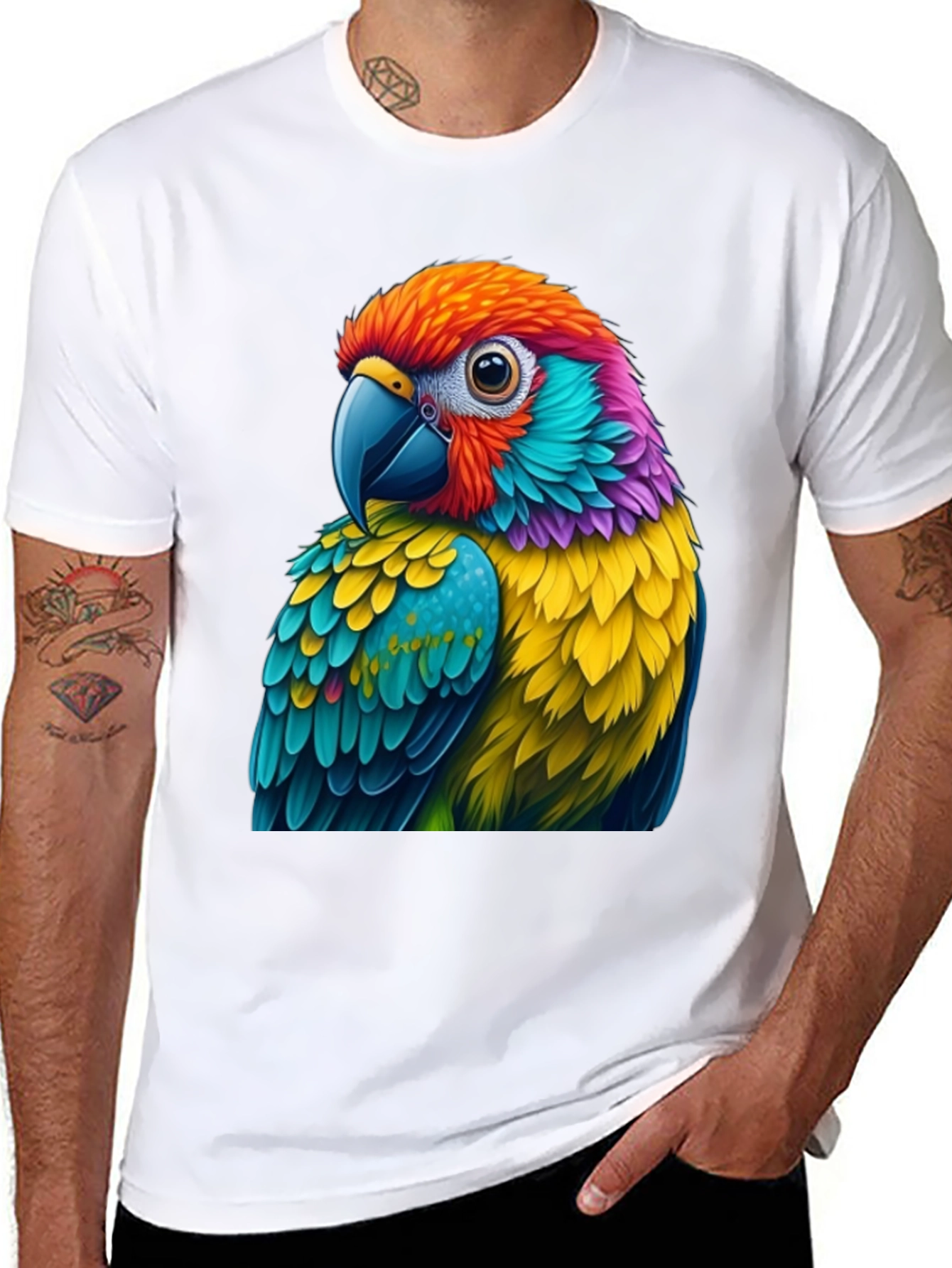 Vibrant Parrot Graphic Tee - Unique Bird Lovers T-Shirt