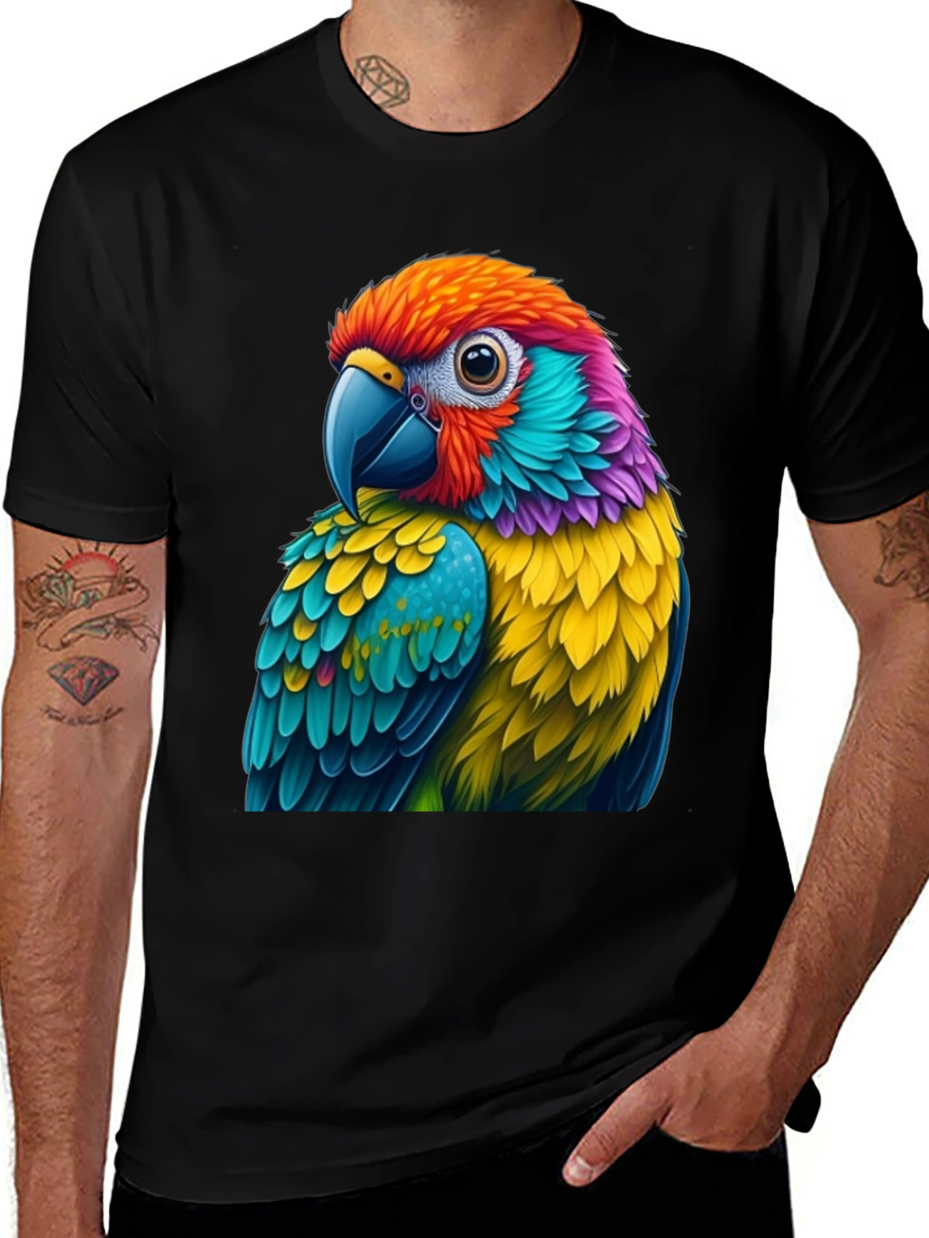 Vibrant Parrot Graphic Tee - Unique Bird Lovers T-Shirt