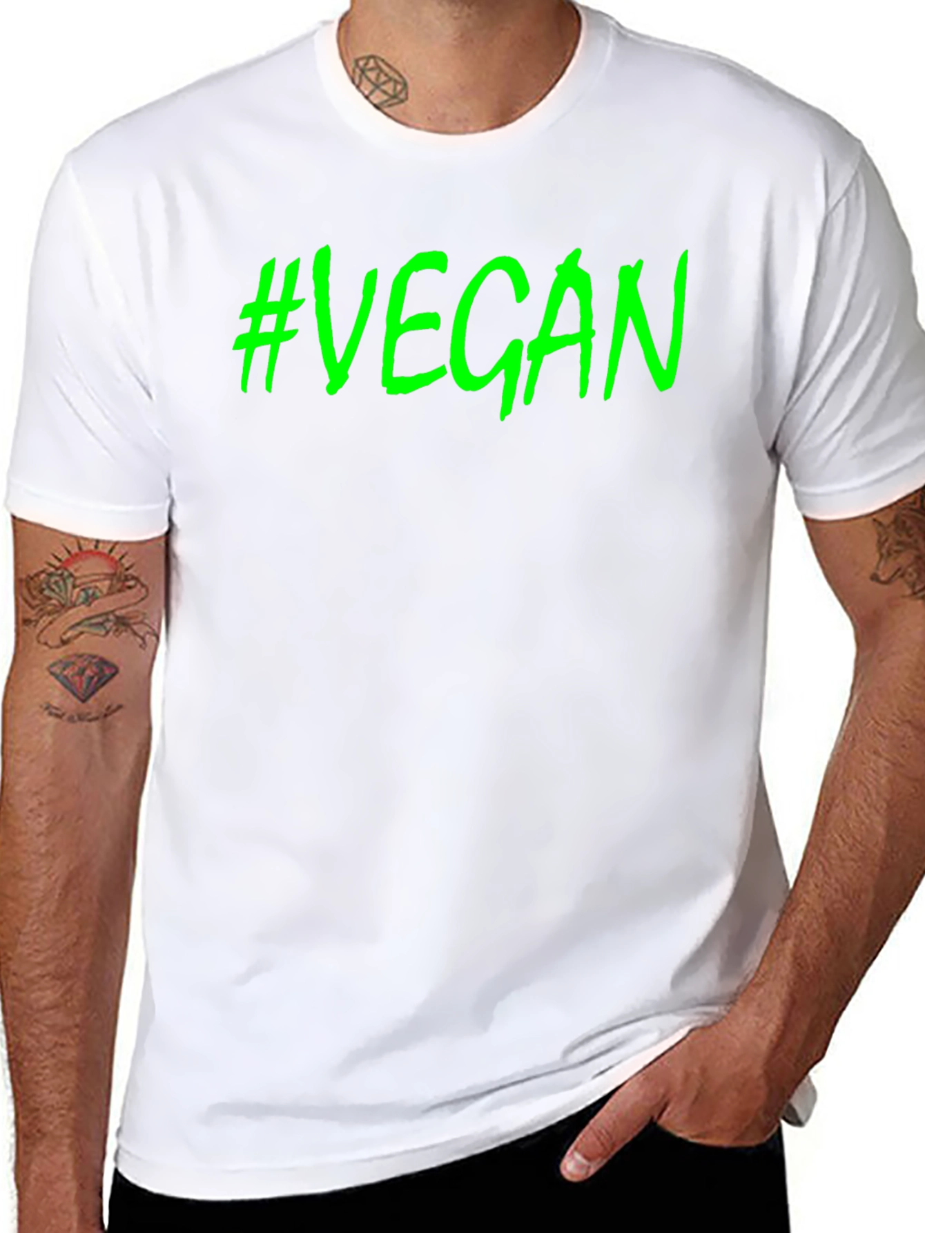 #Vegan Black T-Shirt - Bold Green Graphic Tee