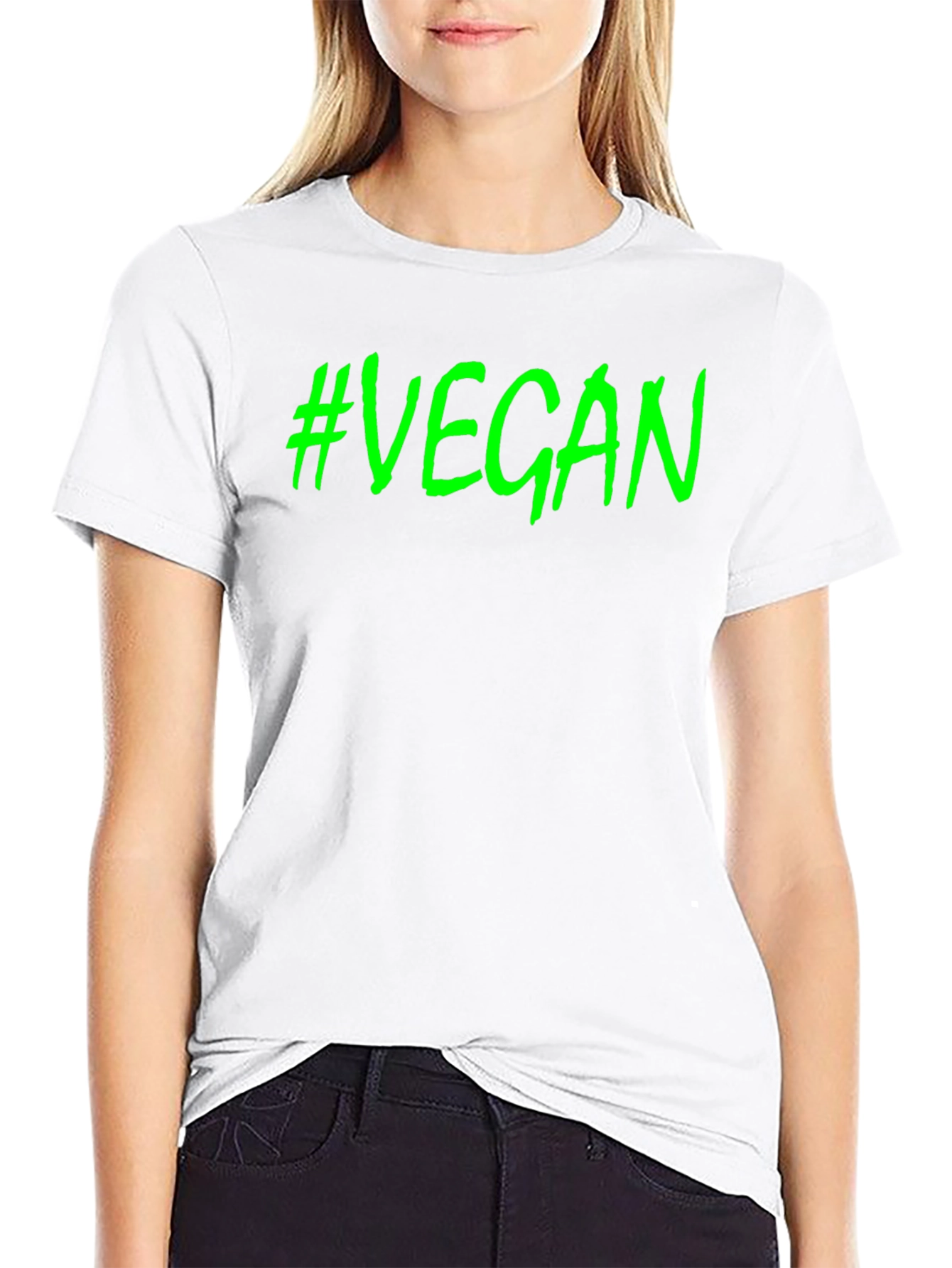 #Vegan Black T-Shirt - Bold Green Graphic Tee
