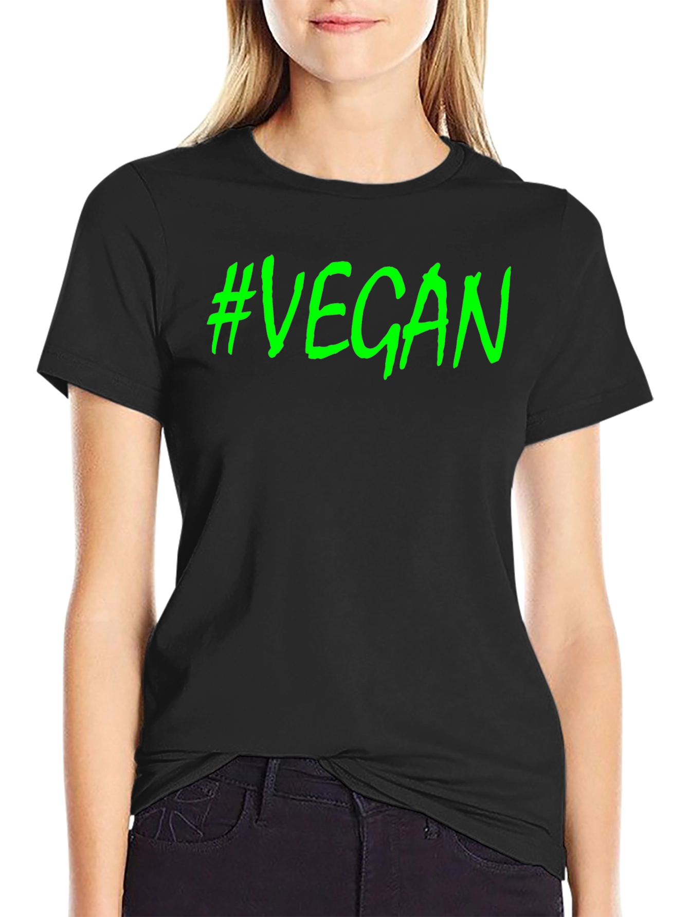 #Vegan Black T-Shirt - Bold Green Graphic Tee