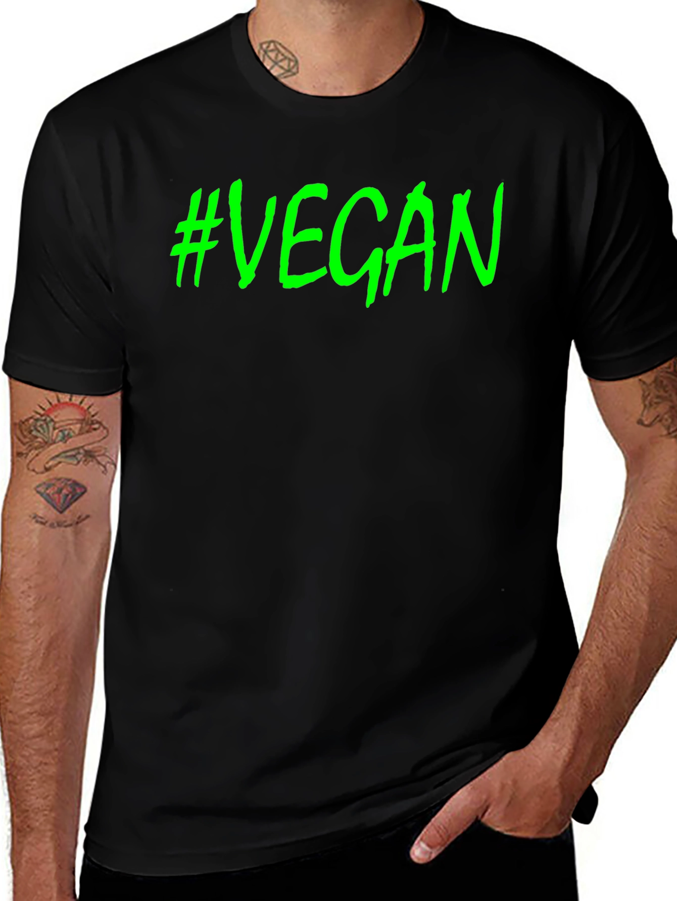 #Vegan Black T-Shirt - Bold Green Graphic Tee
