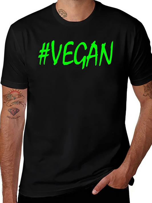 #Vegan Black T-Shirt - Bold Green Graphic Tee