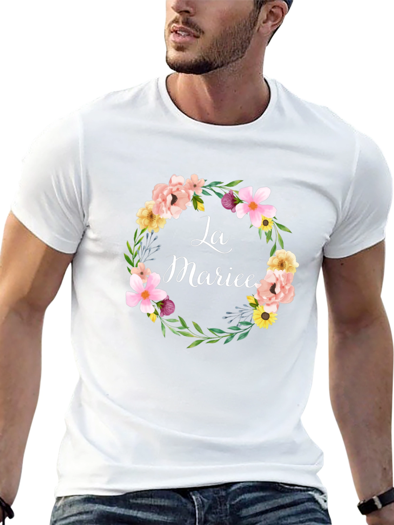 La Mariee Floral Wreath Bridal T-Shirt