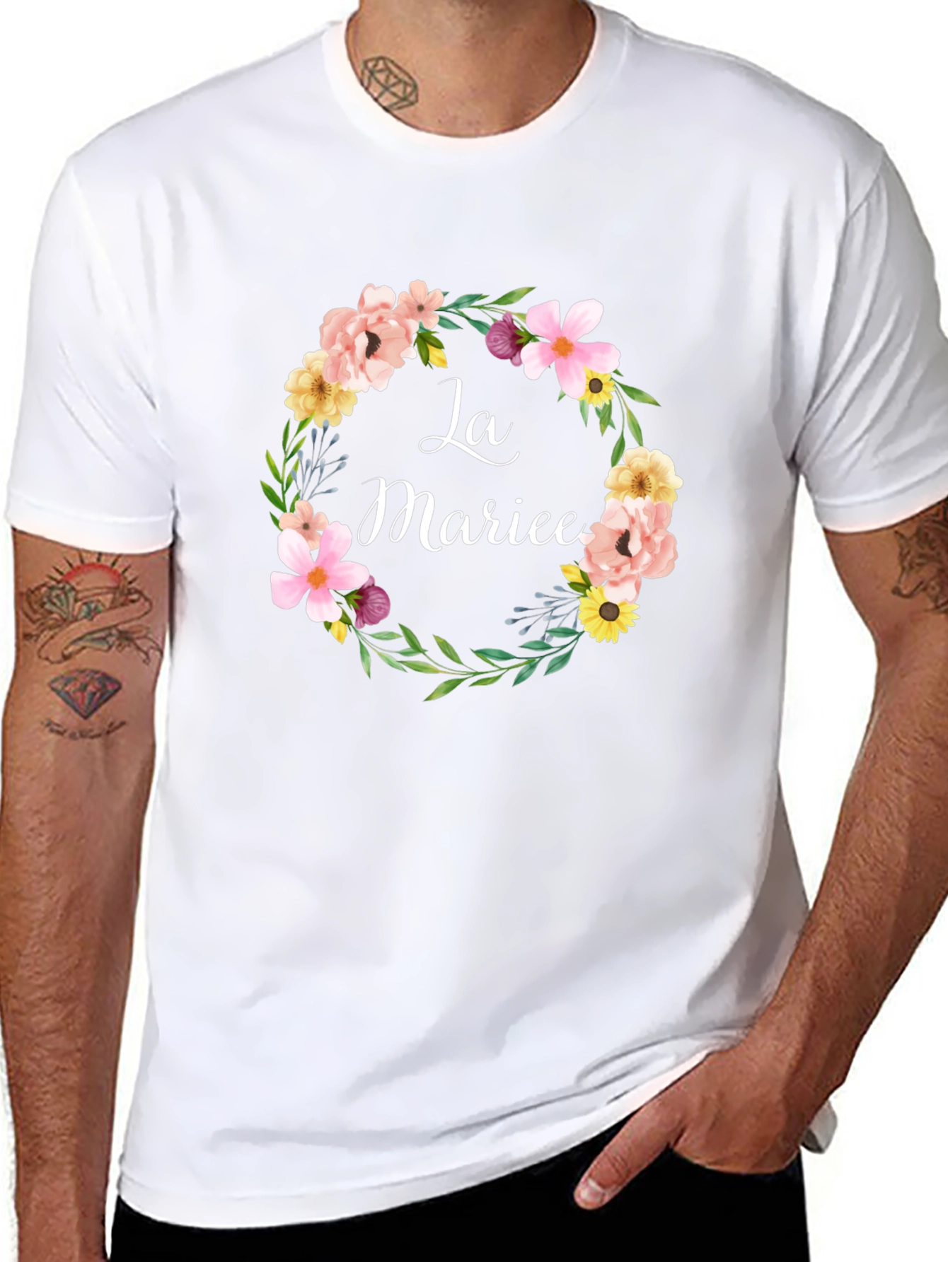 La Mariee Floral Wreath Bridal T-Shirt