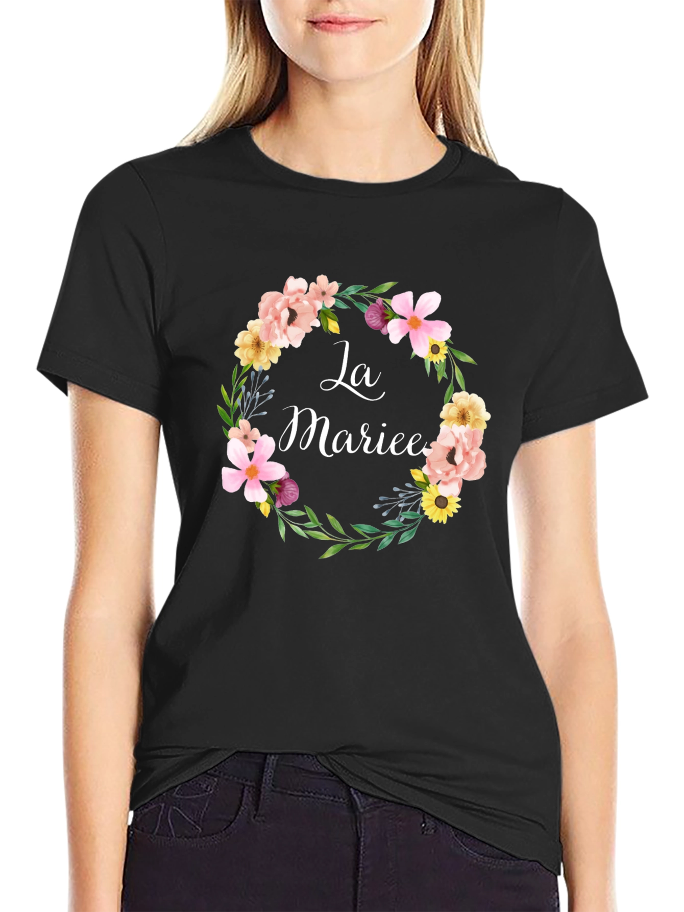 La Mariee Floral Wreath Bridal T-Shirt