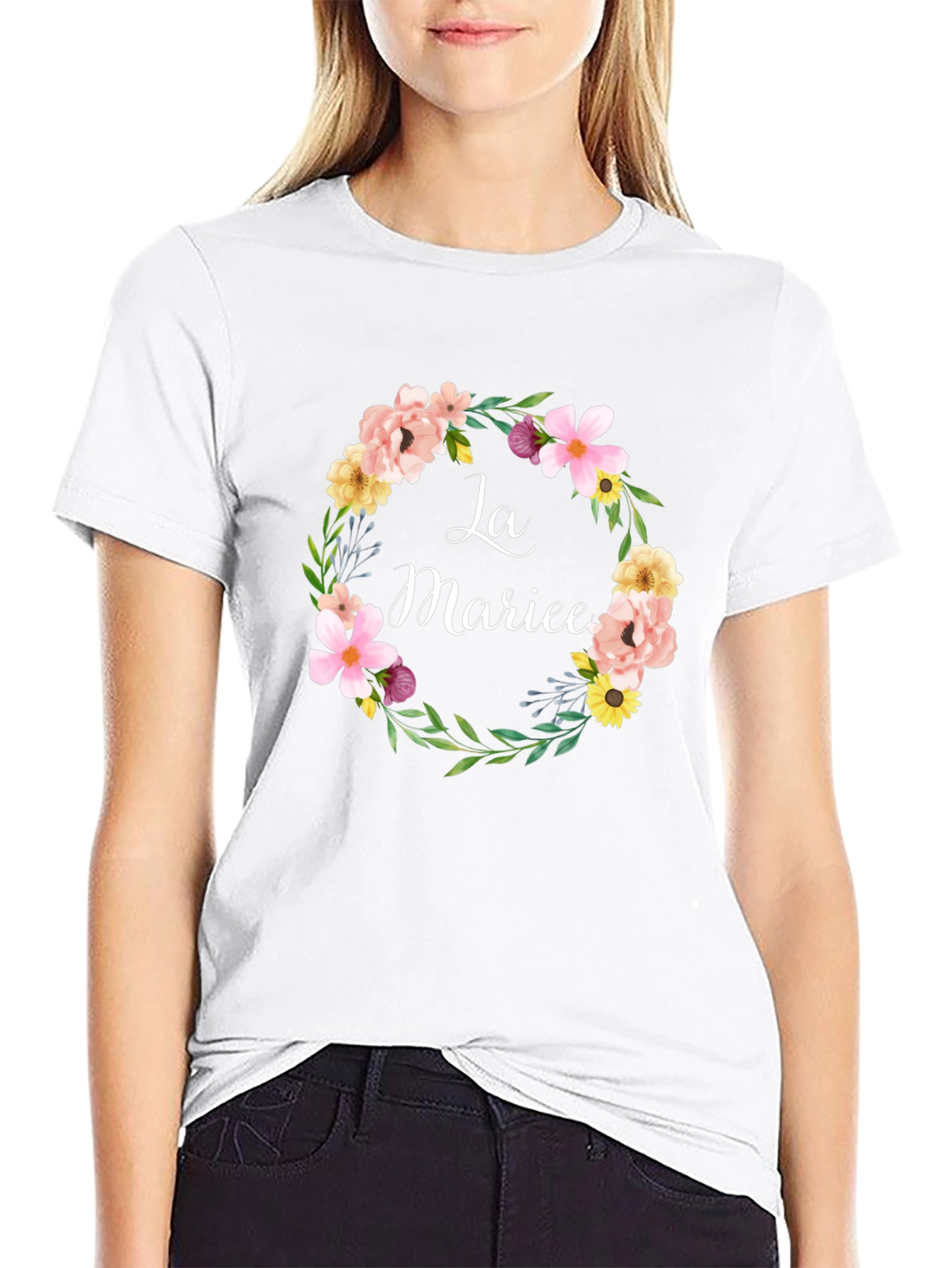 La Mariee Floral Wreath Bridal T-Shirt