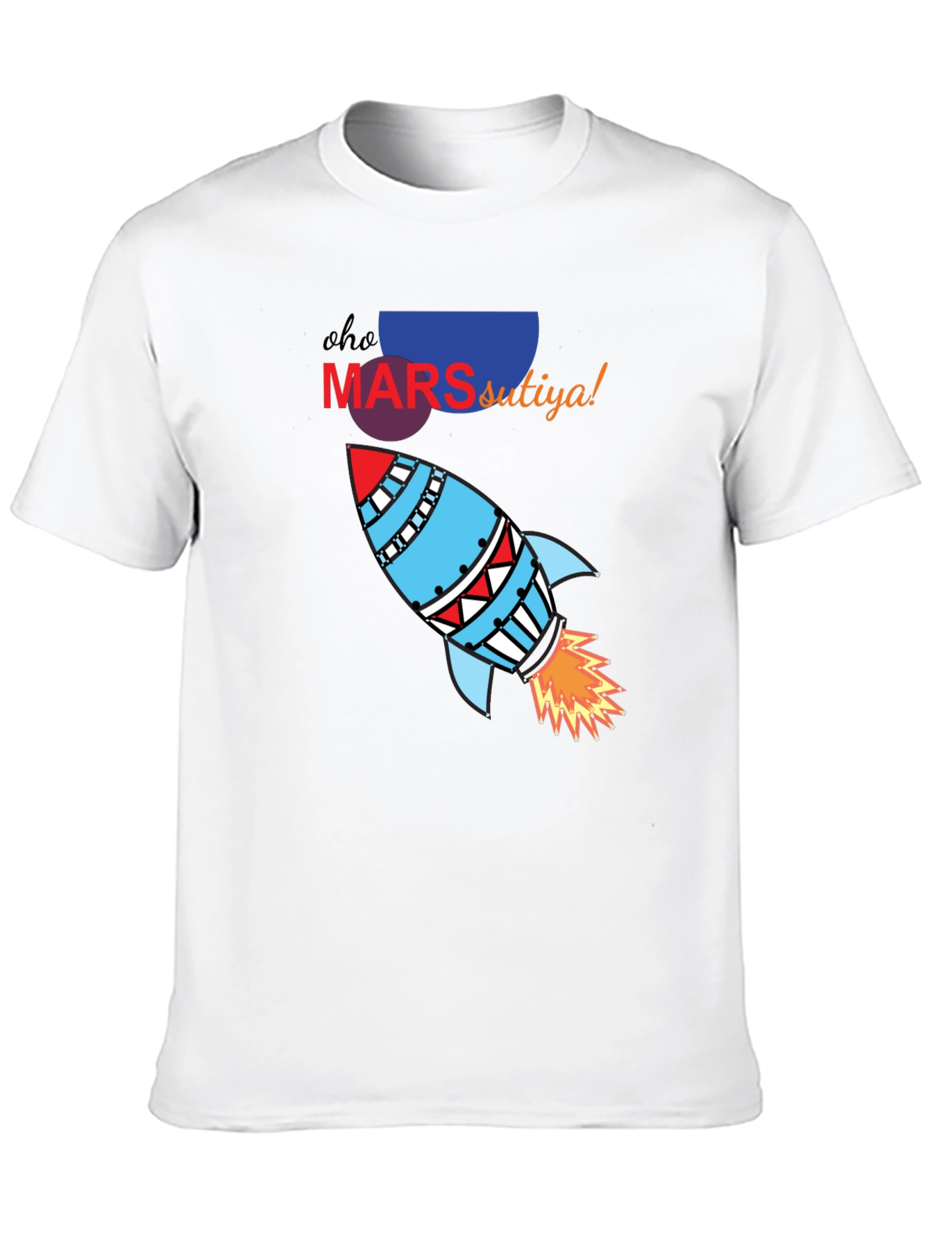 Mars Rocket Graphic T-Shirt - Black Cotton Blend
