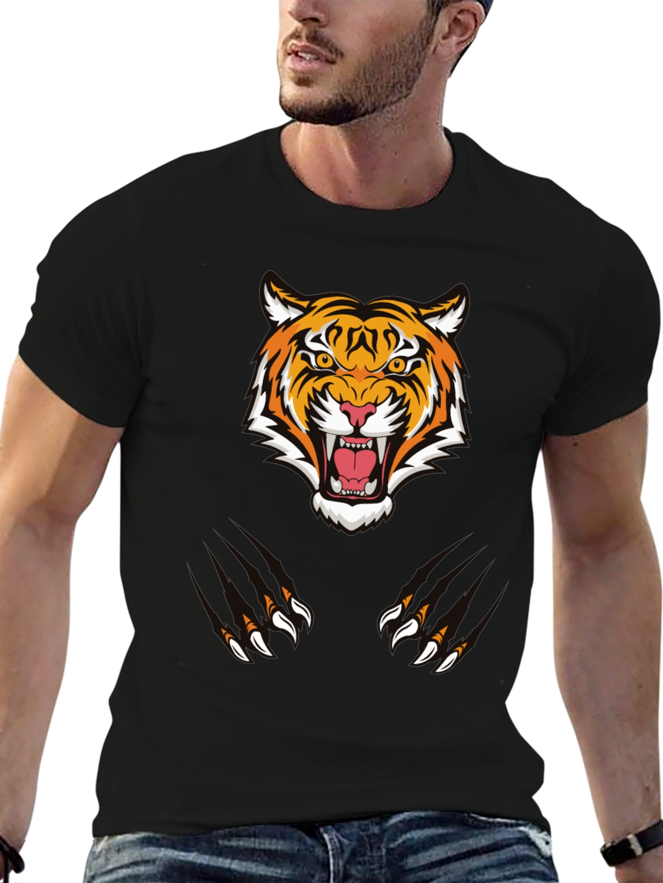 Tiger Graphic Tee - Black Cotton Comfort