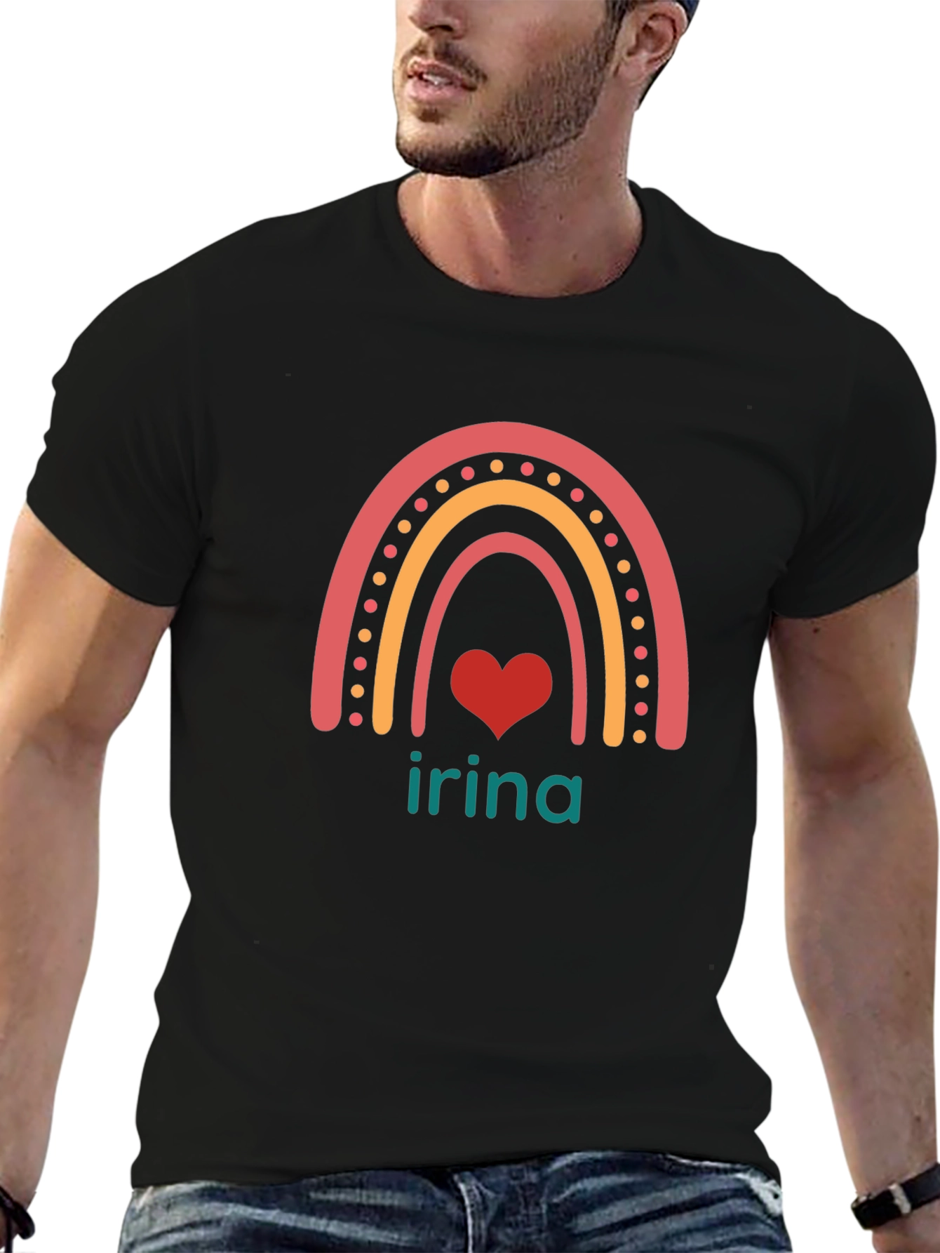 Irina Rainbow Heart Personalized T-Shirt