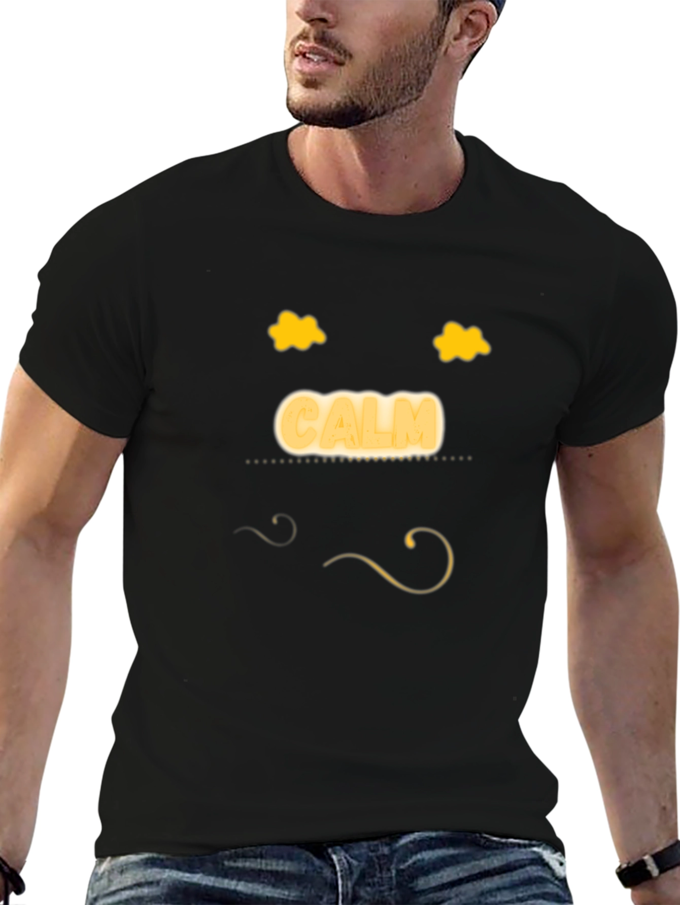 Calm Face Black T-Shirt - Mens Relaxed Fit