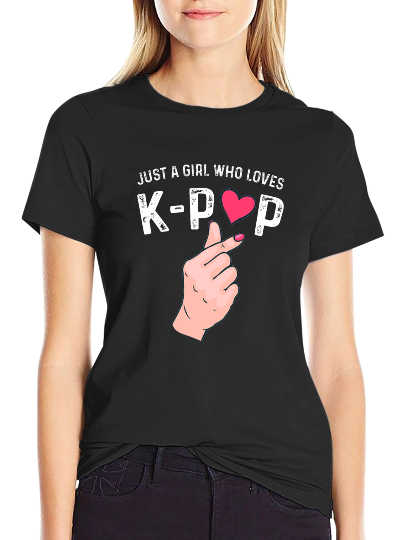 K-Pop Love Heart Black T-Shirt