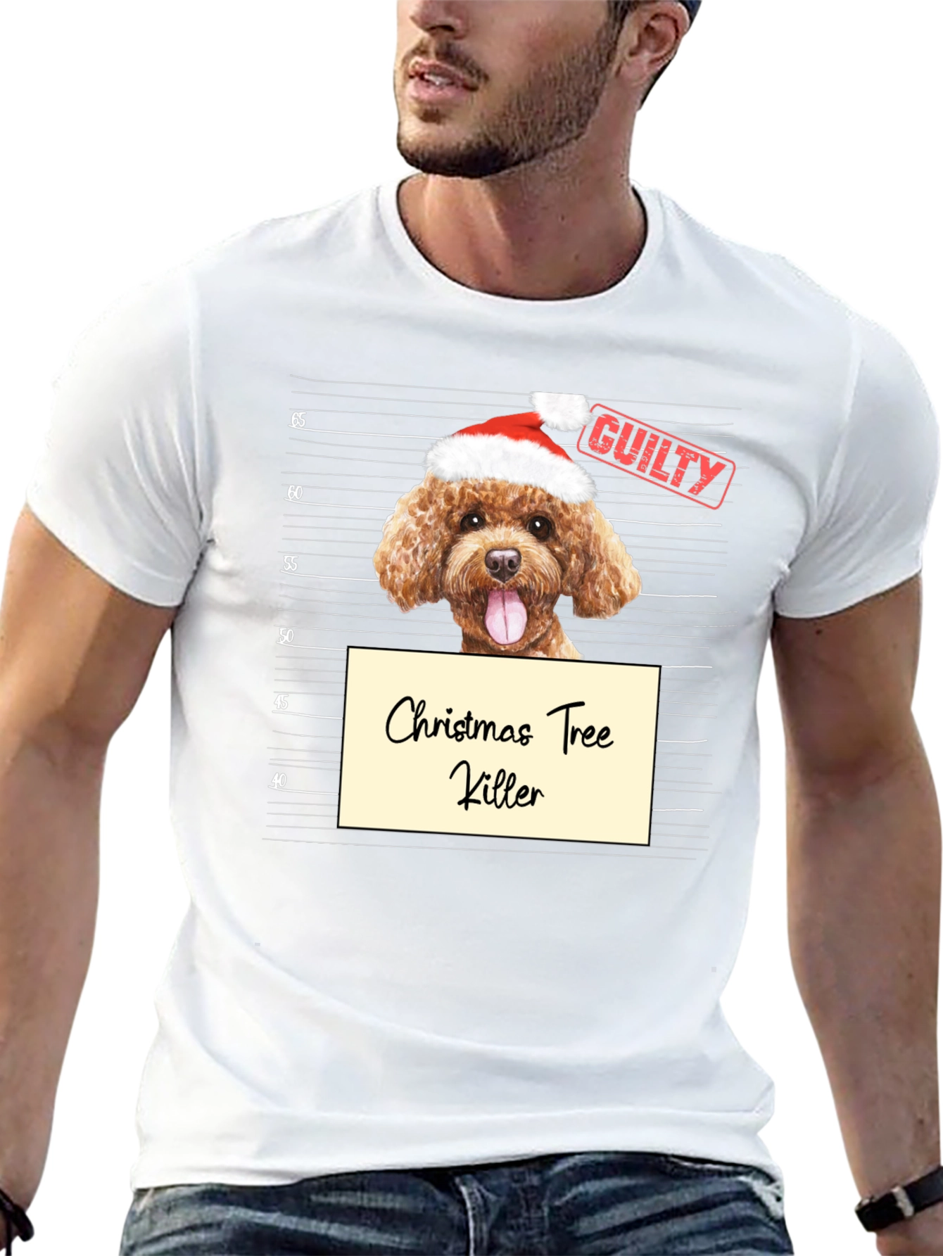 Christmas Tree Killer Dog Mugshot Graphic T-Shirt