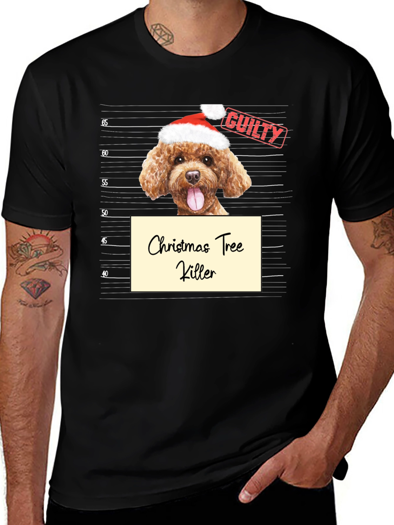 Christmas Tree Killer Dog Mugshot Graphic T-Shirt