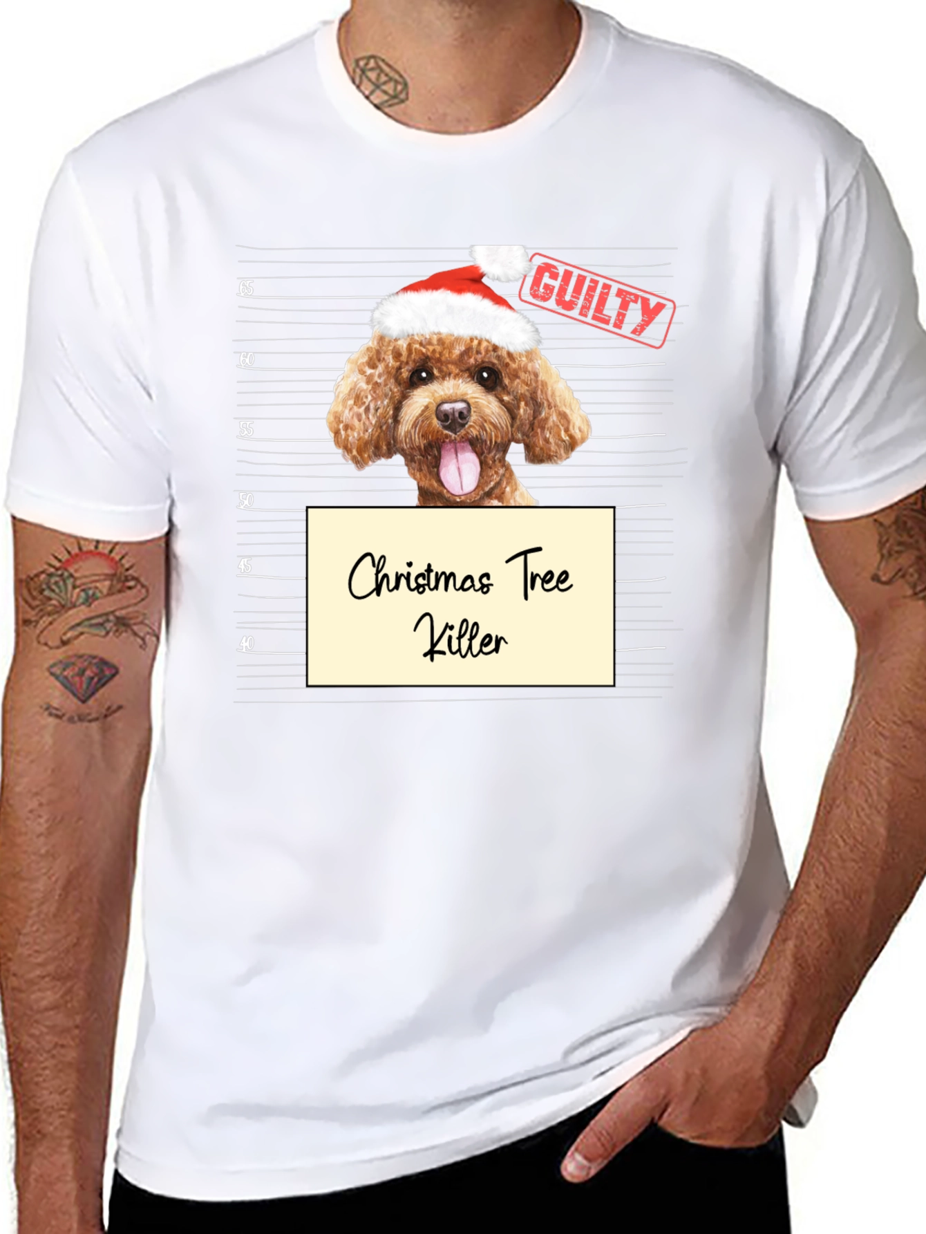 Christmas Tree Killer Dog Mugshot Graphic T-Shirt