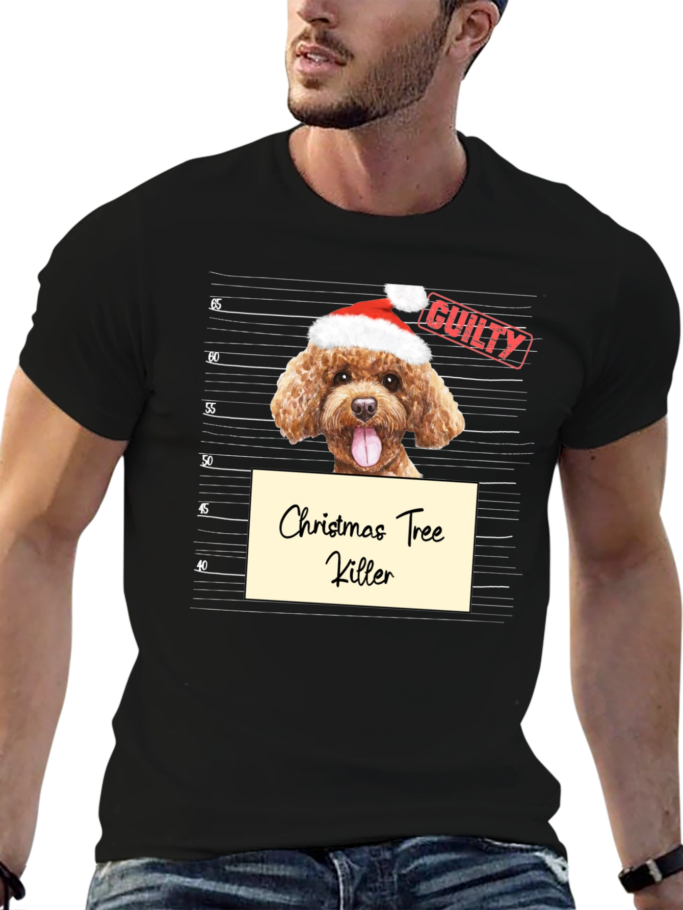 Christmas Tree Killer Dog Mugshot Graphic T-Shirt