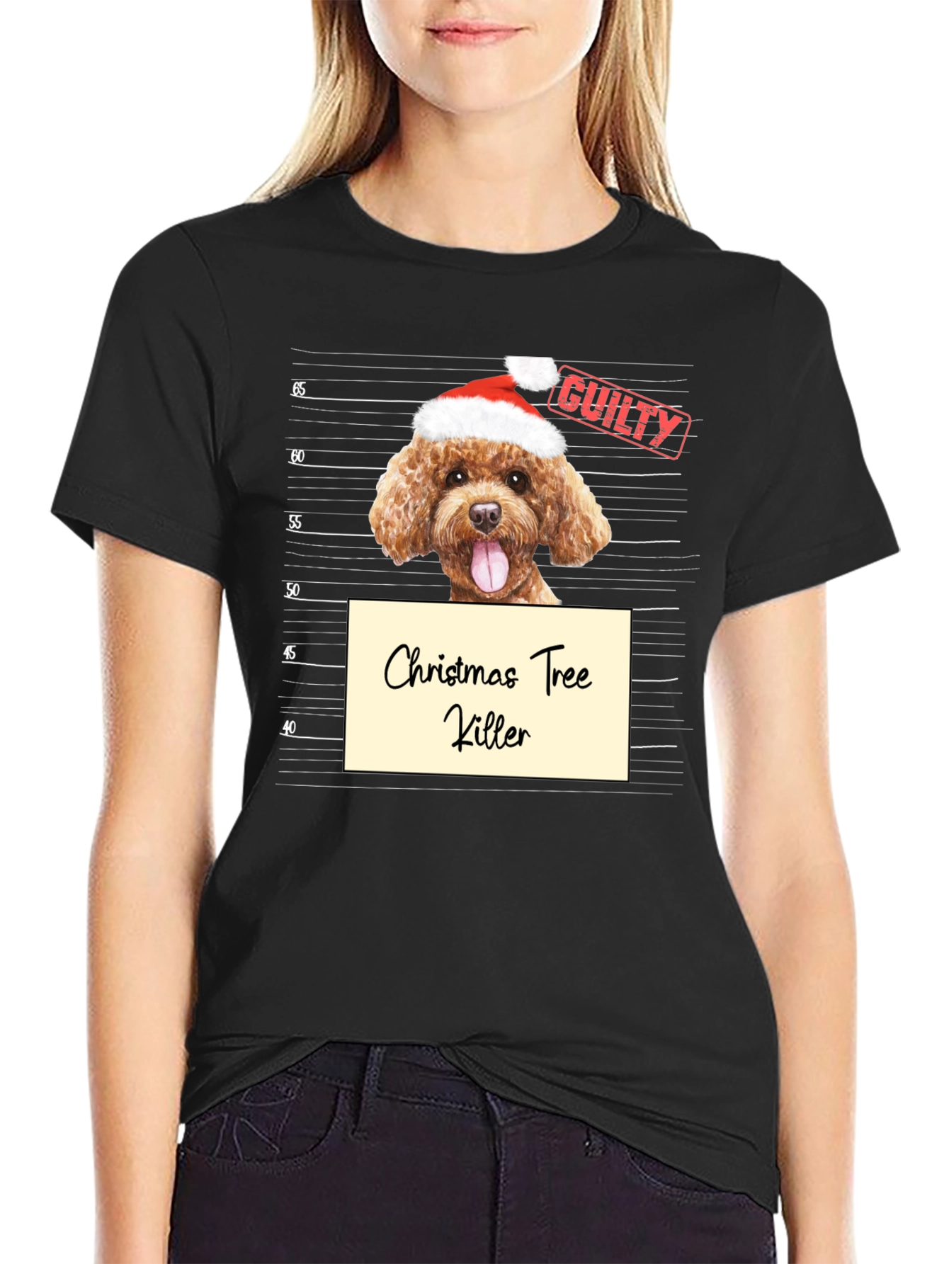 Christmas Tree Killer Dog Mugshot Graphic T-Shirt