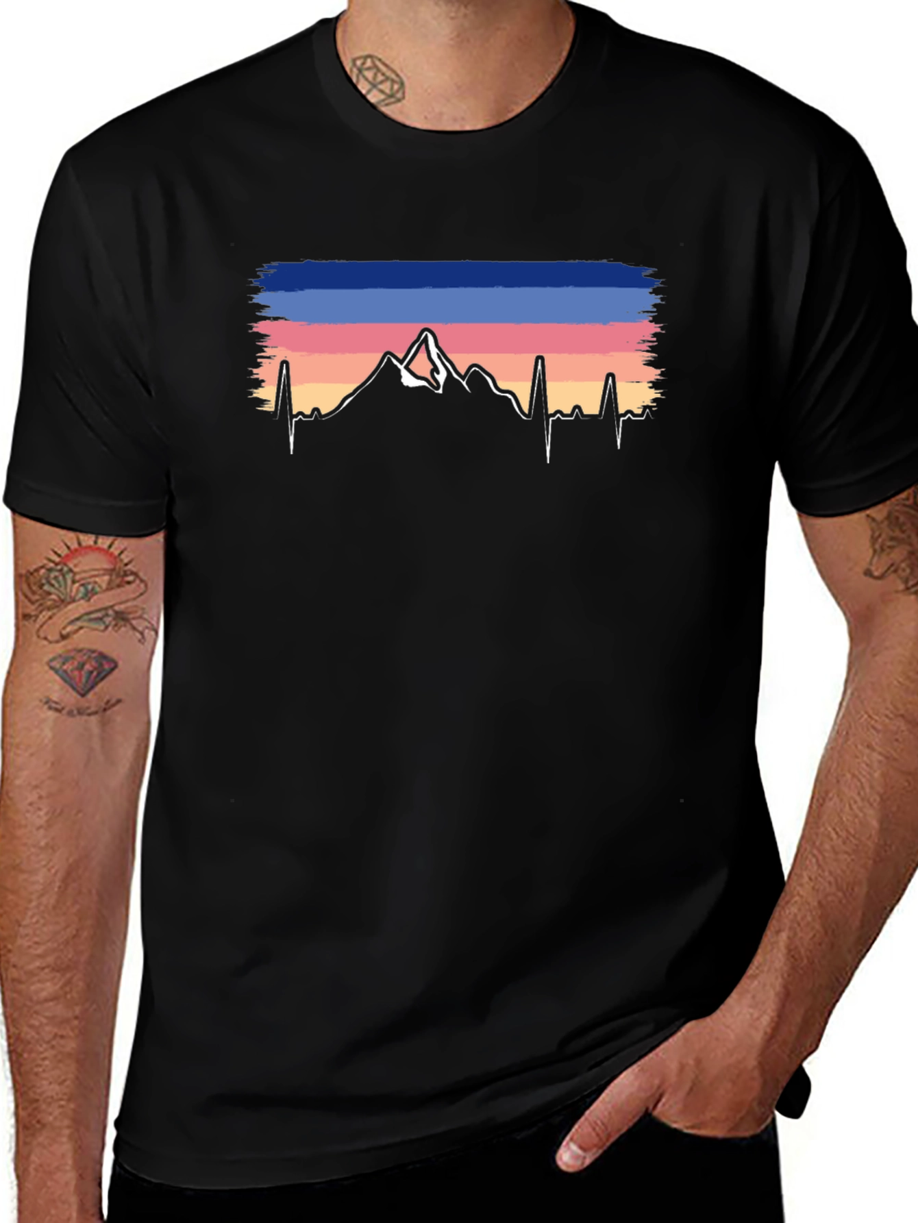 Mountain Peak Heartbeat Graphic Tee - Black