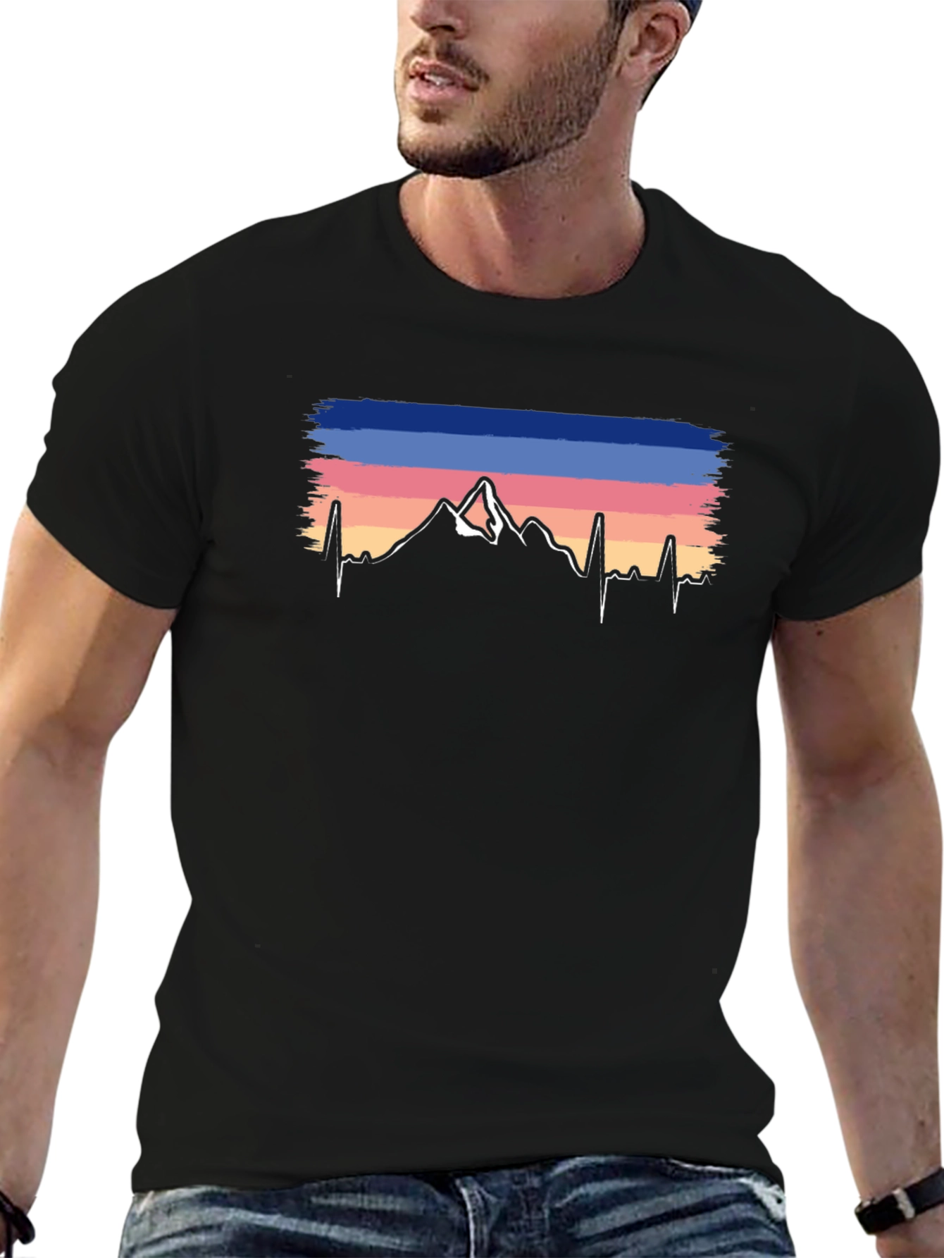 Mountain Peak Heartbeat Graphic Tee - Black