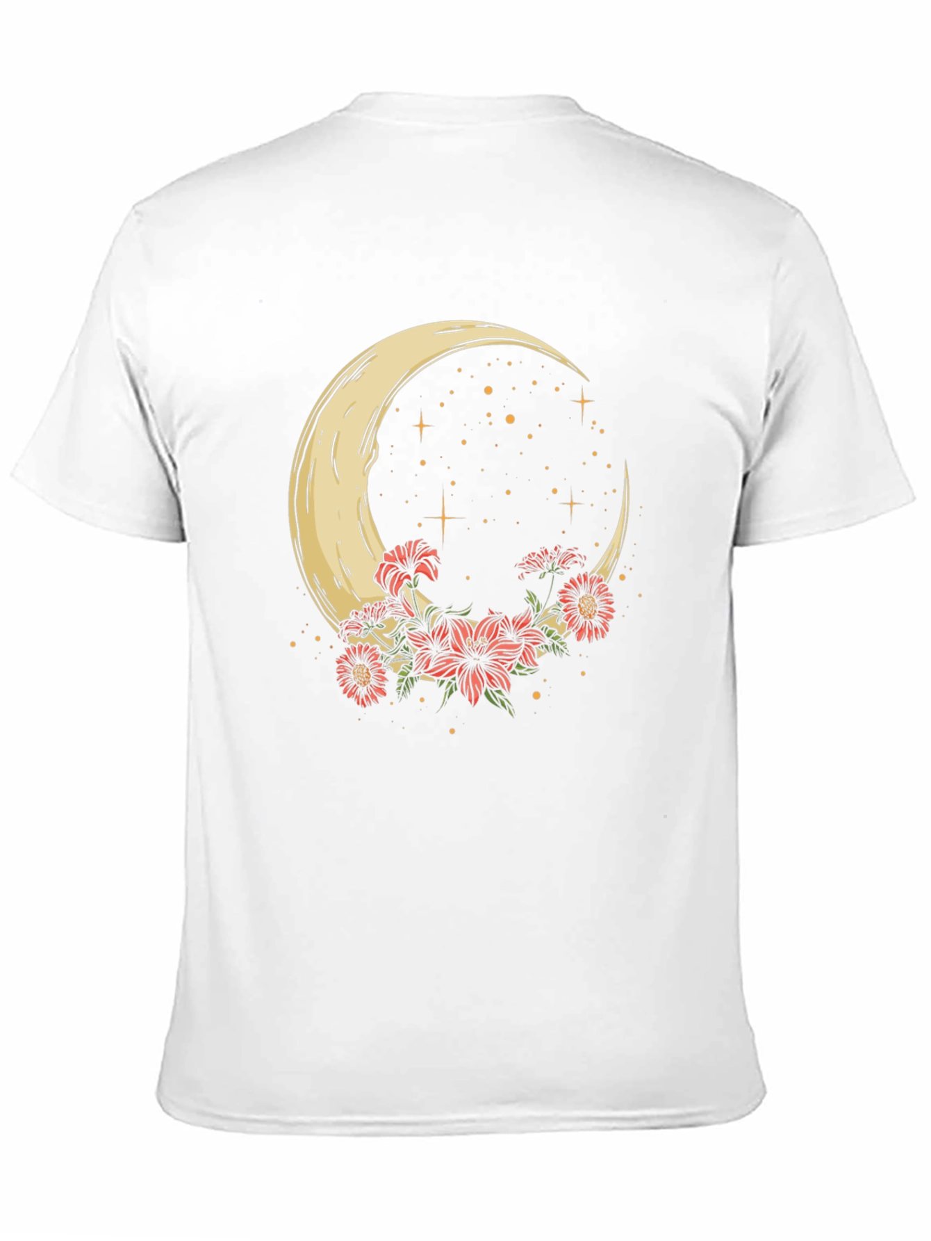 Crescent Moon & Floral Print Black Tee