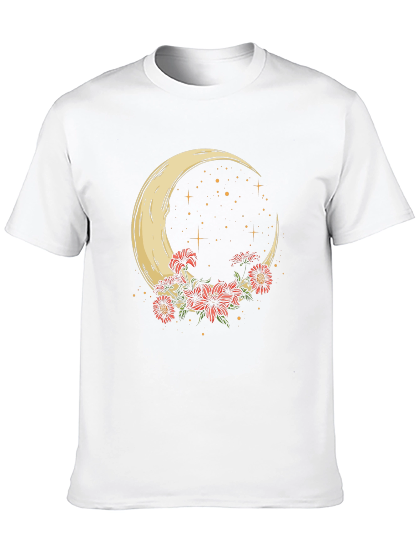 Crescent Moon & Floral Print Black Tee