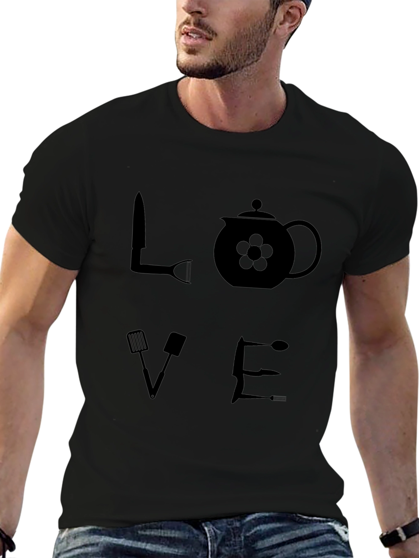LOVE Kitchen Utensil Graphic T-Shirt - Black