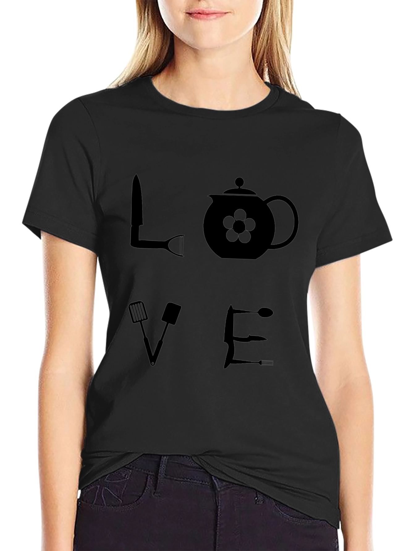 LOVE Kitchen Utensil Graphic T-Shirt - Black
