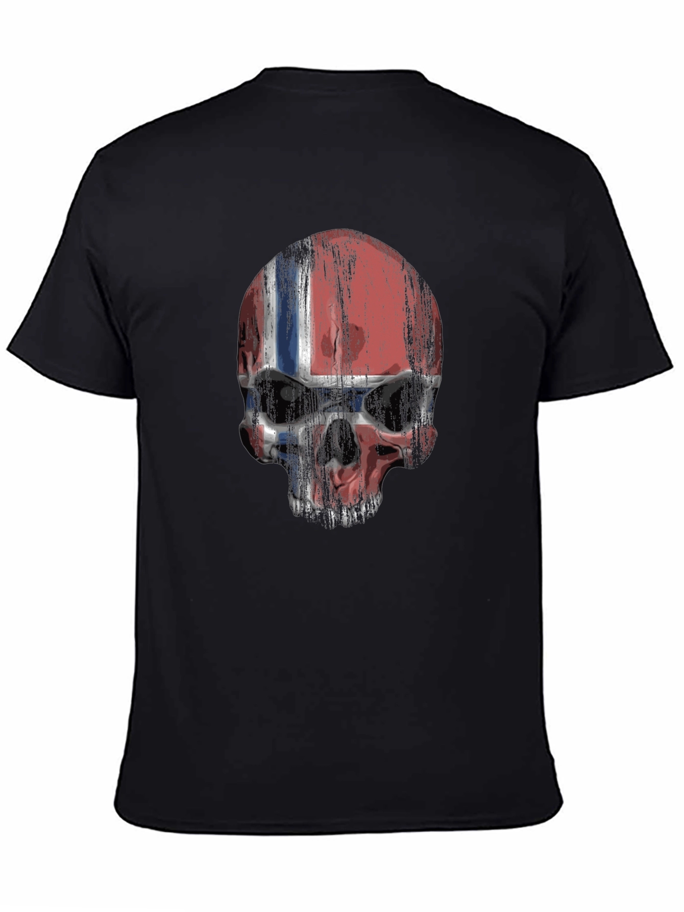 Norway Flag Skull Graphic Print Black T-Shirt