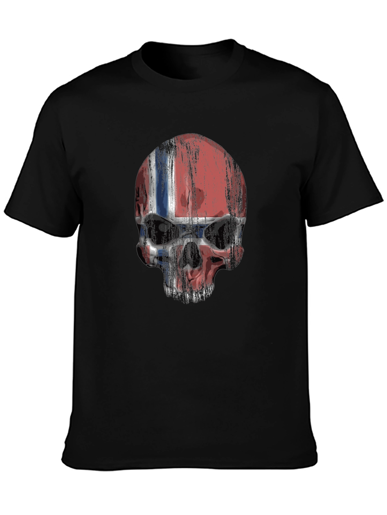 Norway Flag Skull Graphic Print Black T-Shirt