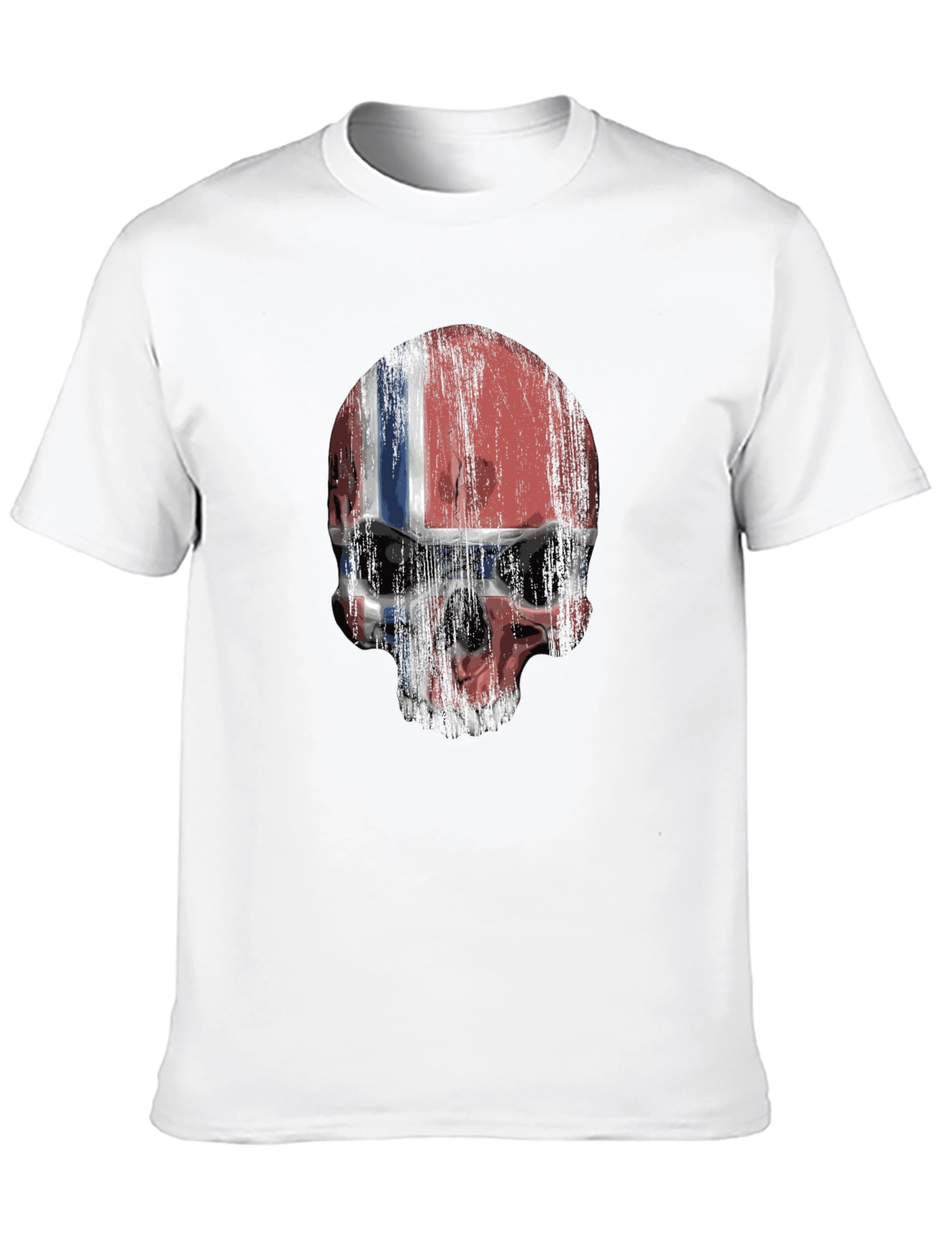 Norway Flag Skull Graphic Print Black T-Shirt