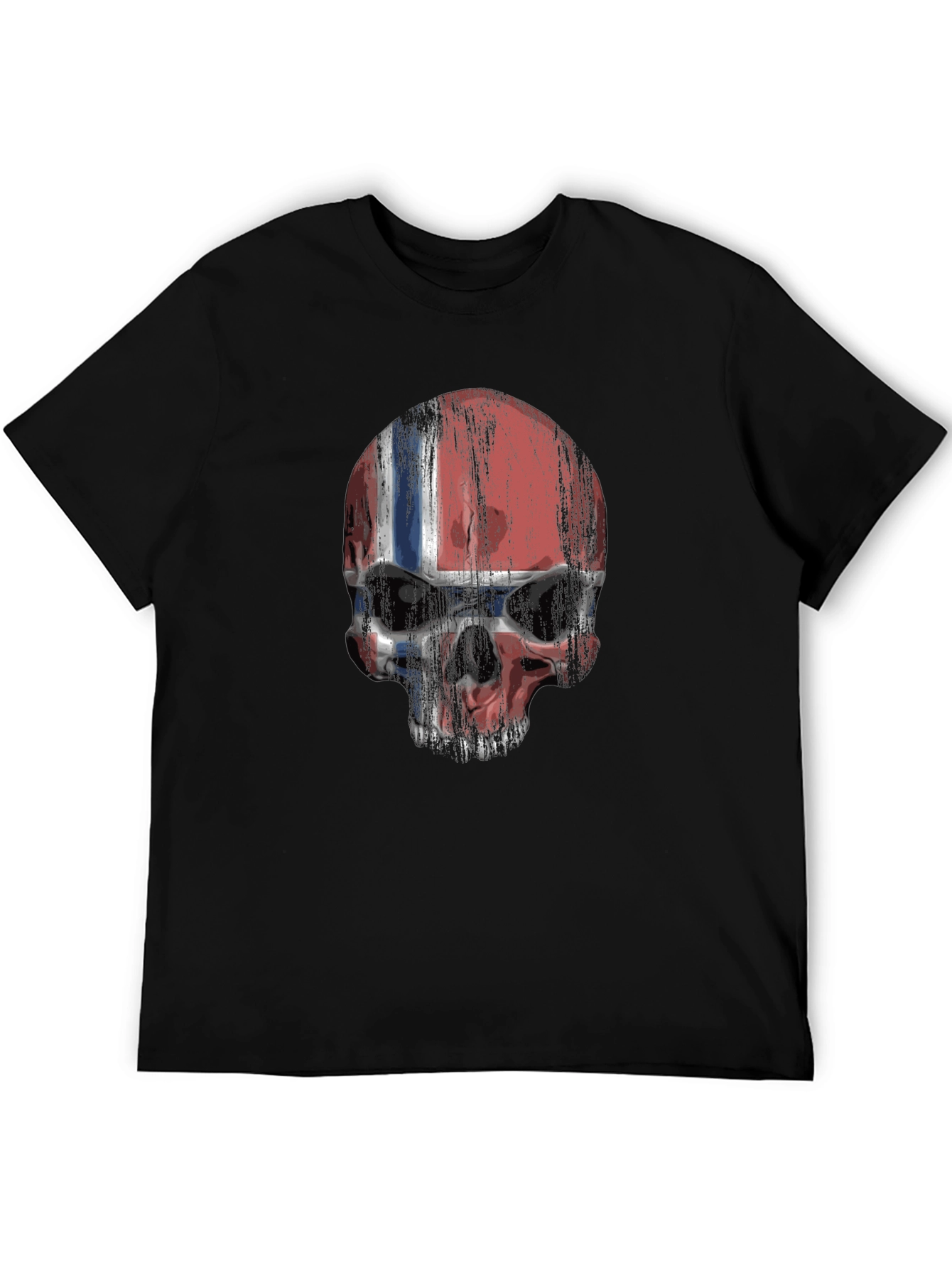 Norway Flag Skull Graphic Print Black T-Shirt