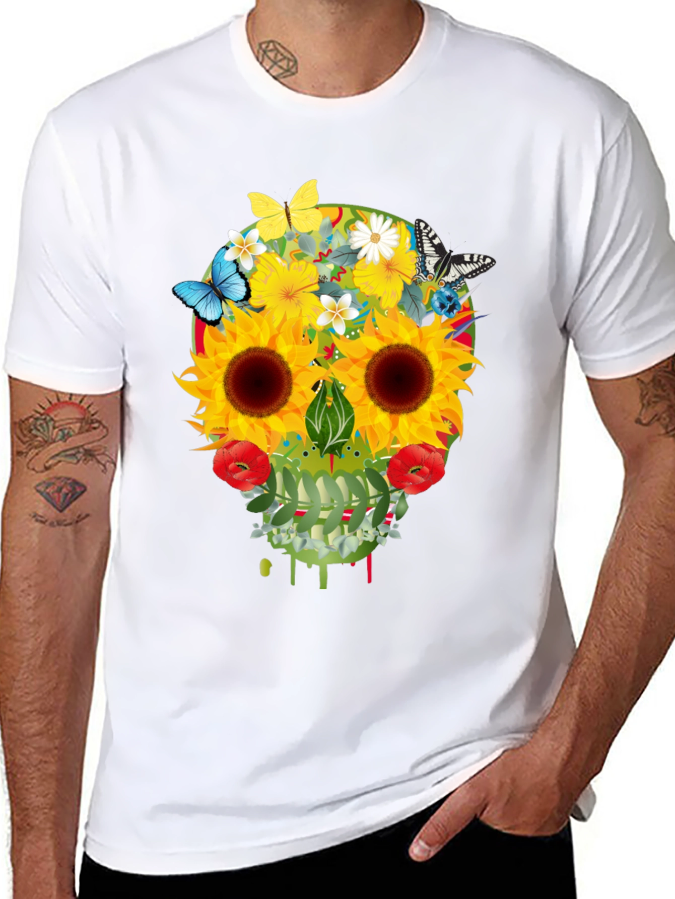 Floral Skull Graphic T-Shirt - Unique Design